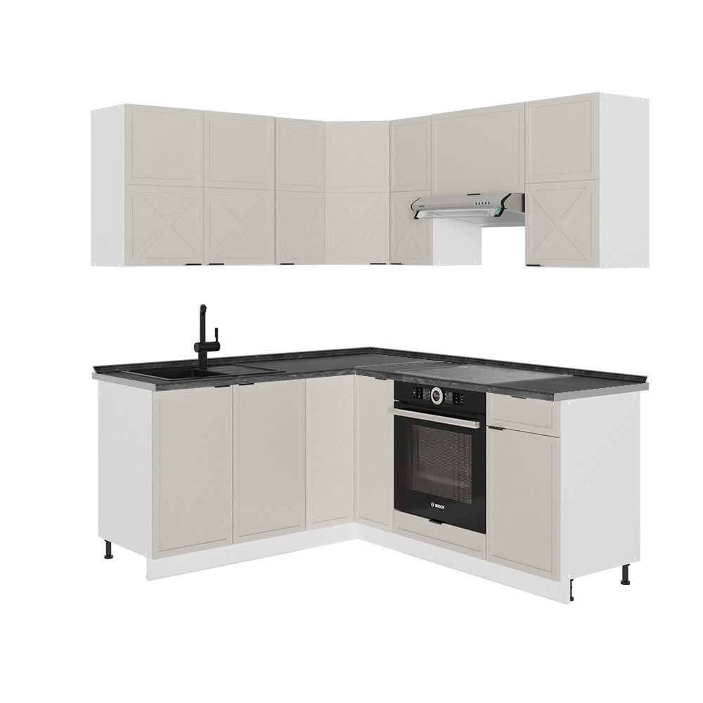 Vicco Winkelküche Fame-Line, GrauBeige/Weiß/Weiß, 160 x 190 cm, AP Anthrazit