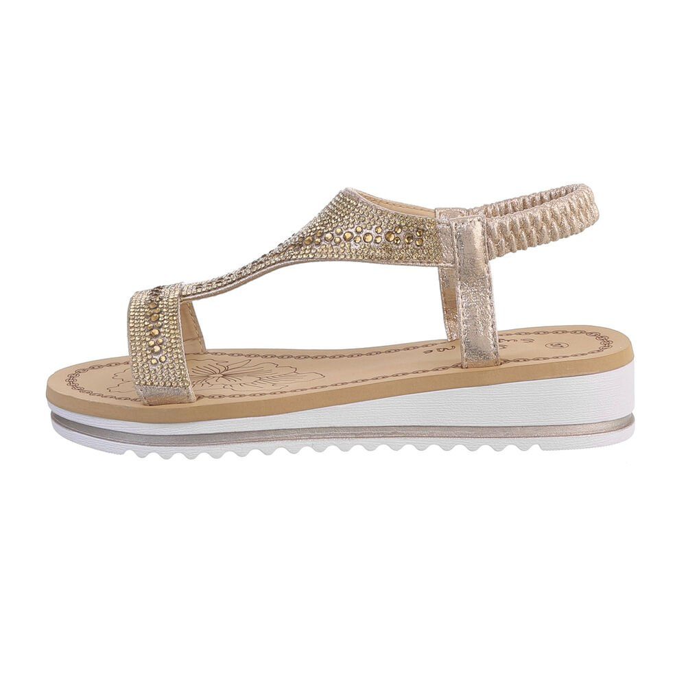 Ital-Design Damen Freizeit Riemchensandalette Keilabsatz/Wedge Keilsandaletten in Gold