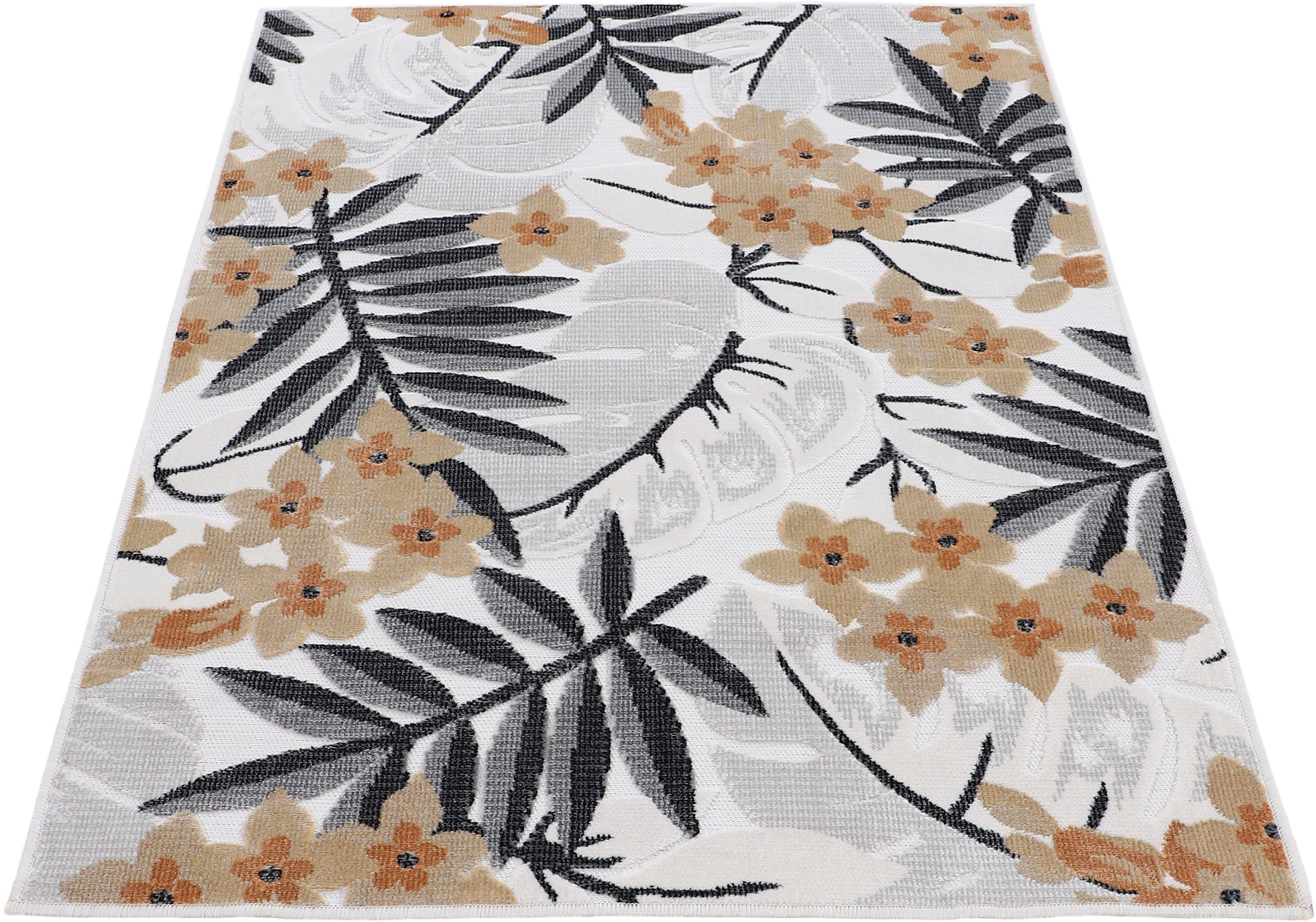carpetfine, 4 mm, 102, Motiv- Hoch-Tief Floral Höhe: rechteckig, Effekt Deja Palmenblätter, Teppich Flachgewebe, robustes