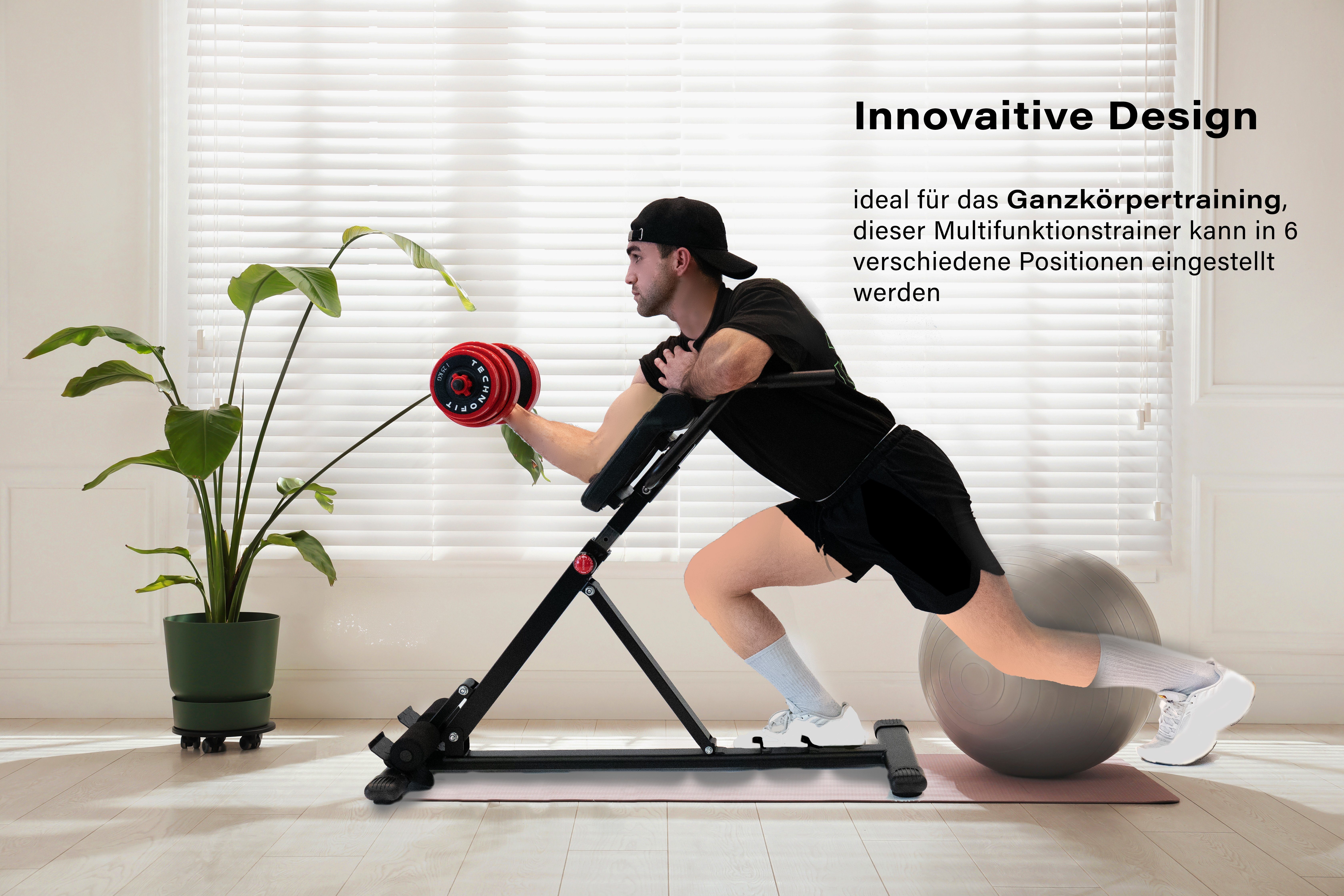 Technofit Rückentrainer Bauch Rückentrainer Gym Home verstellbar Krafttraining Zuhause ergonomisch, Rückenstrecker