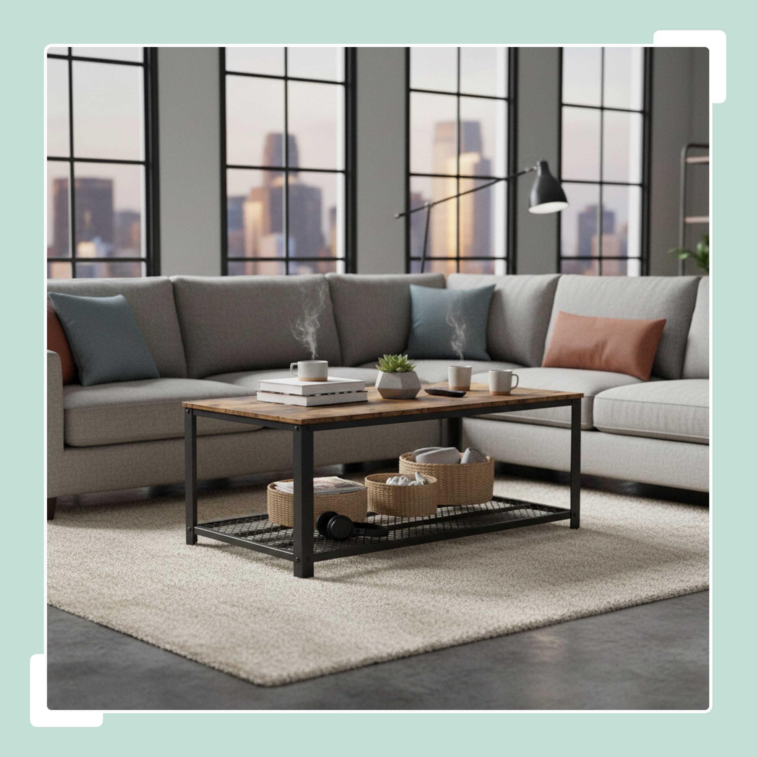 relaxdays Couchtisch mit Gitterablage