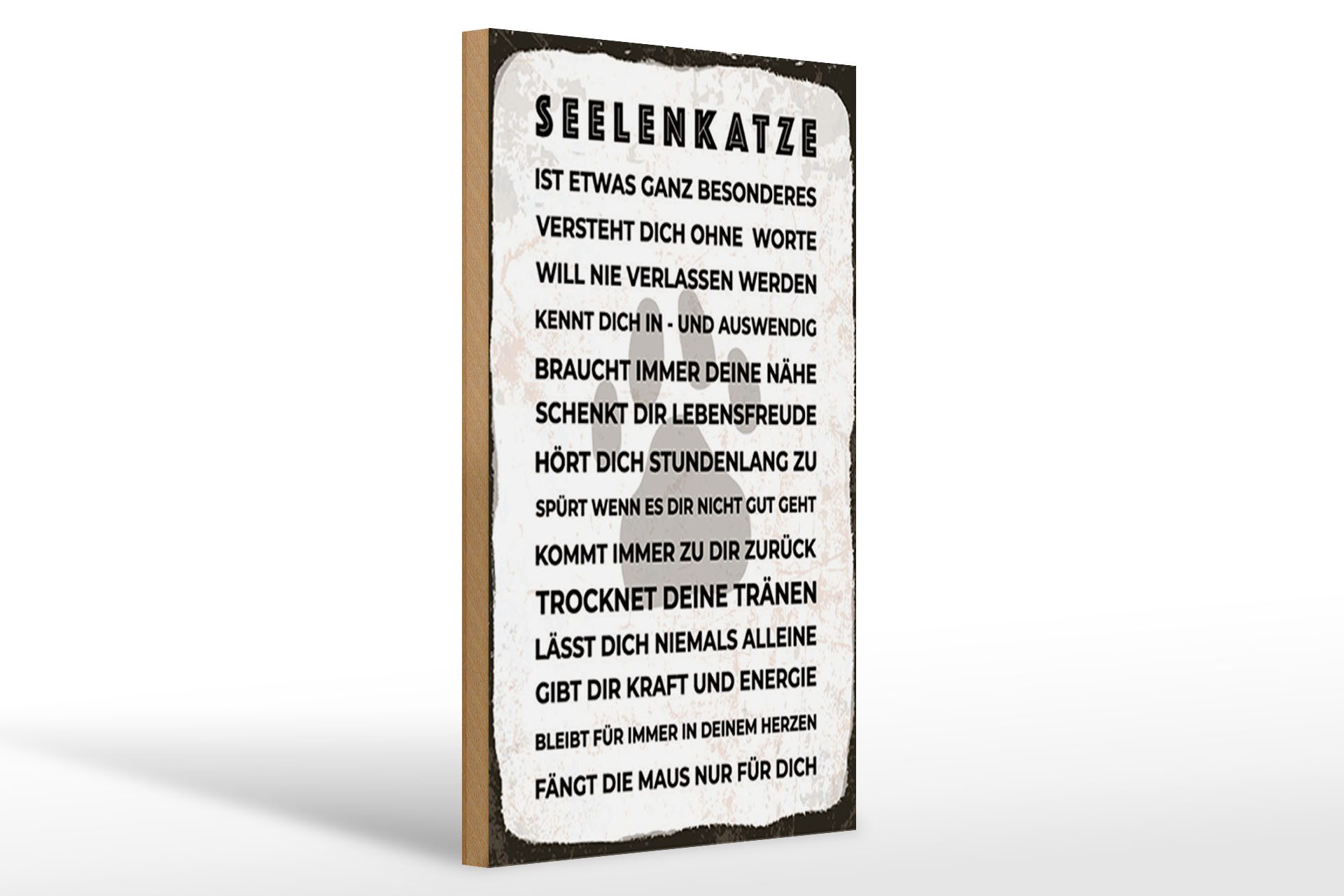 Holzbild Spruch 12x18 cm Seelenkatze