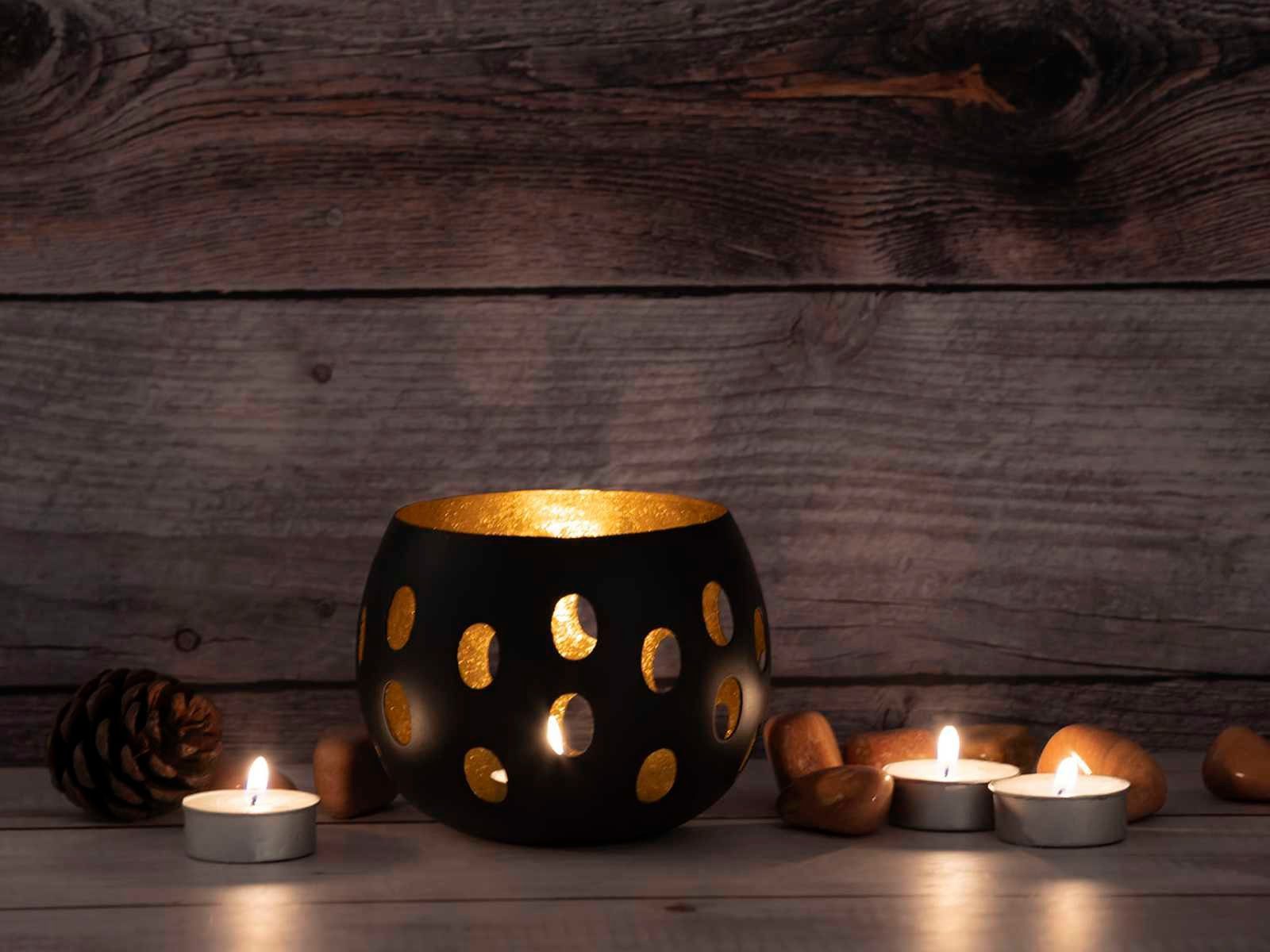 Kugelform Minara Teelichthalter Kerzenhalter schwarz Set 2-teilig Kerzenhalter