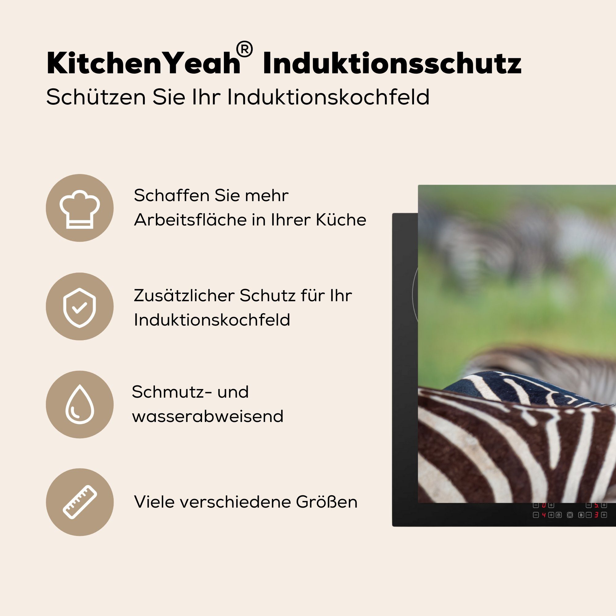 81x52 küche, tlg), Vinyl, Schutz (1 für Ceranfeldabdeckung Induktionskochfeld cm, Auffälliges Zebra, die Herdblende-/Abdeckplatte MuchoWow