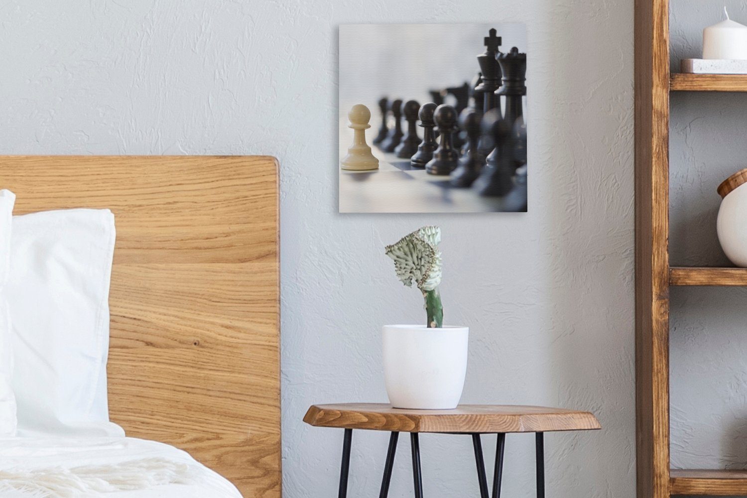 (1 Bilder St), Wohnzimmer Schach, OneMillionCanvasses® Schwarz für gewinnt Leinwand beim Leinwandbild Schlafzimmer
