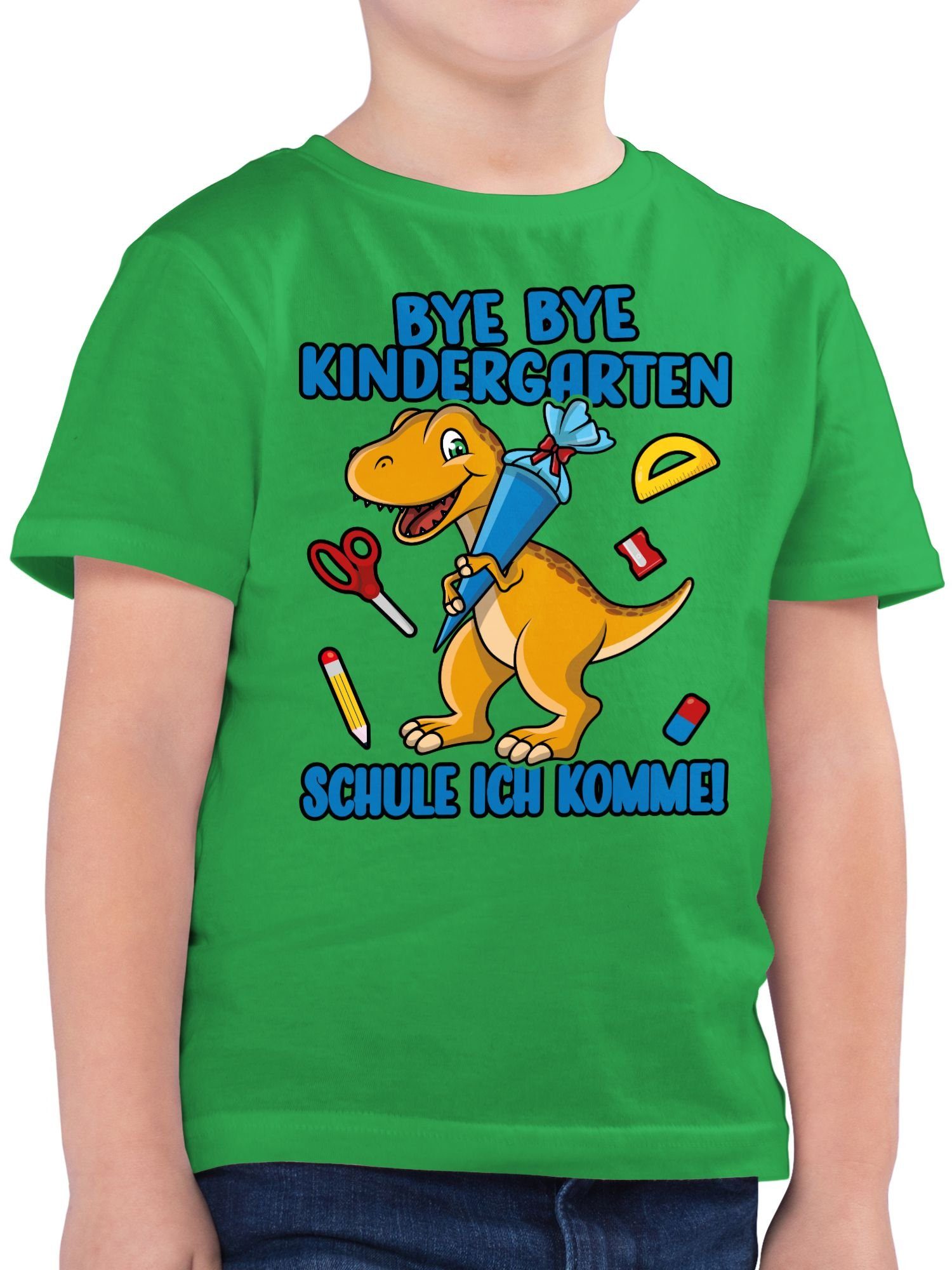 Shirtracer T-Shirt Bye Bye Kindergarten - Schule ich komme! Mit Dino und Schultüte Einschulung Junge Schulanfang Geschenke 01 Grün