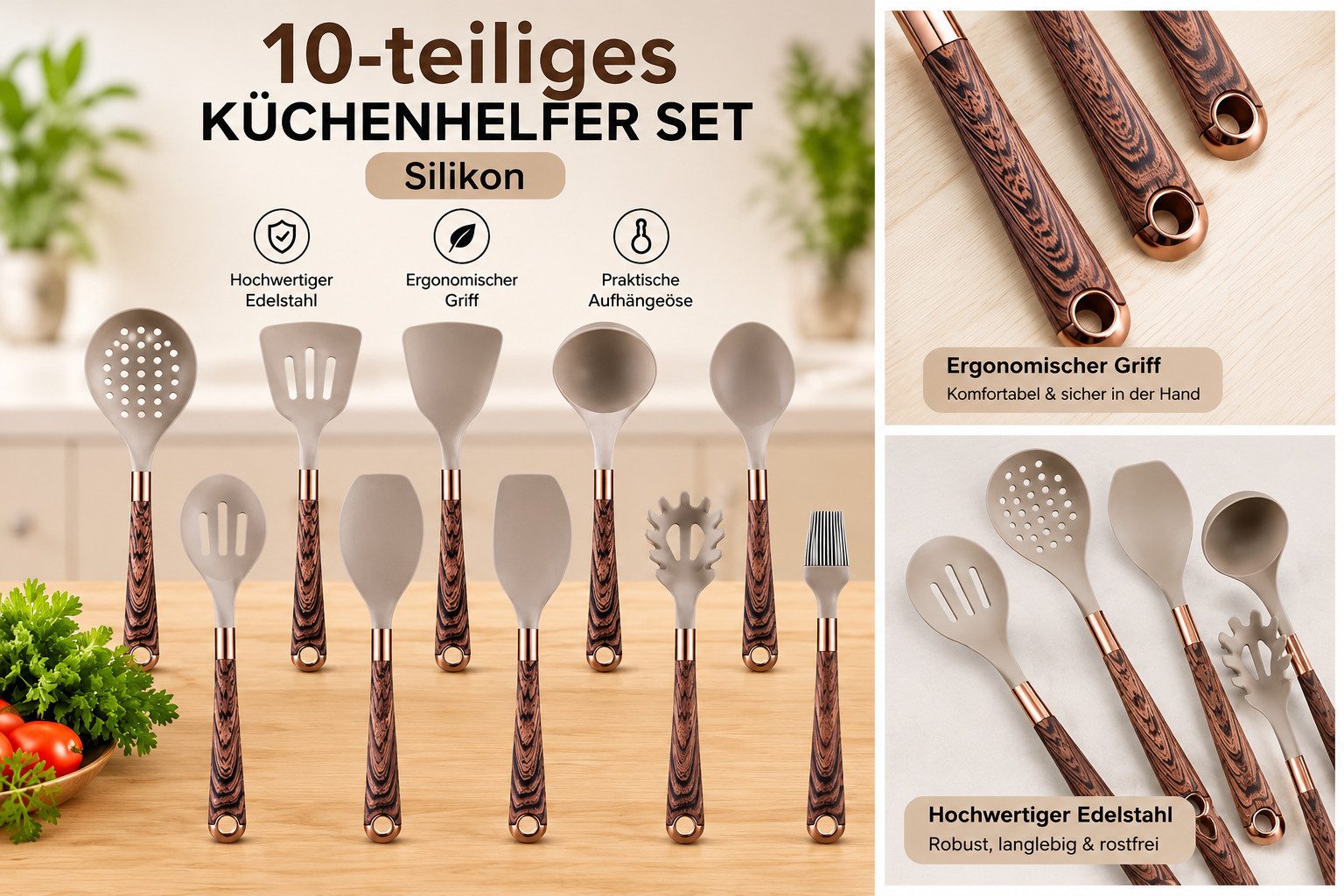 Faizee Möbel Kochbesteck-Set 10-teiliges Silikon-Kochgeschirrset für die moderne Küche