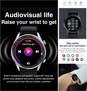 Aliwisdom Smartwatch (1,36 Zoll, Android iOS), Wasserdicht Fitness Tracker für iOS Android Mit Bluetooth telefonieren