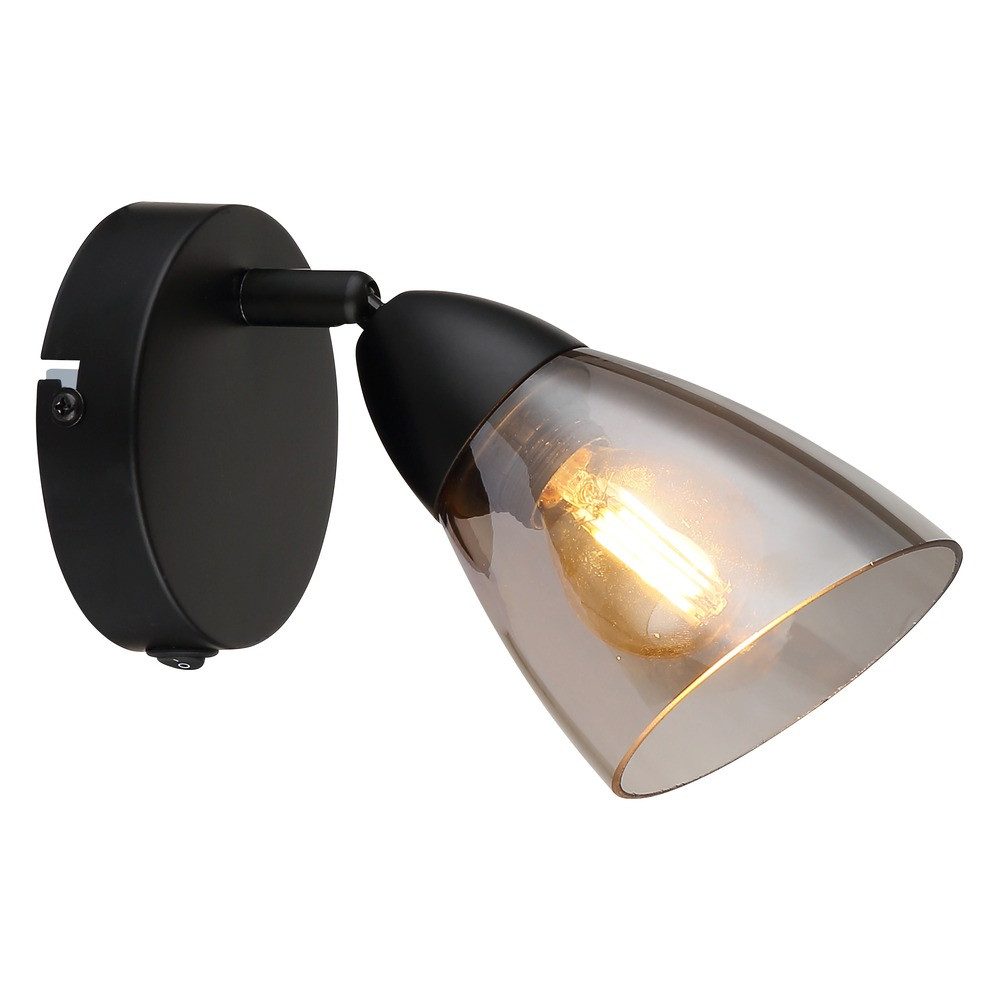 NOWA Wandstrahler, Leuchtmittel nicht inklusive, Wandstrahler Metall Glas schwarz Rauchoptik Beweglicher Spot L 18,5 cm