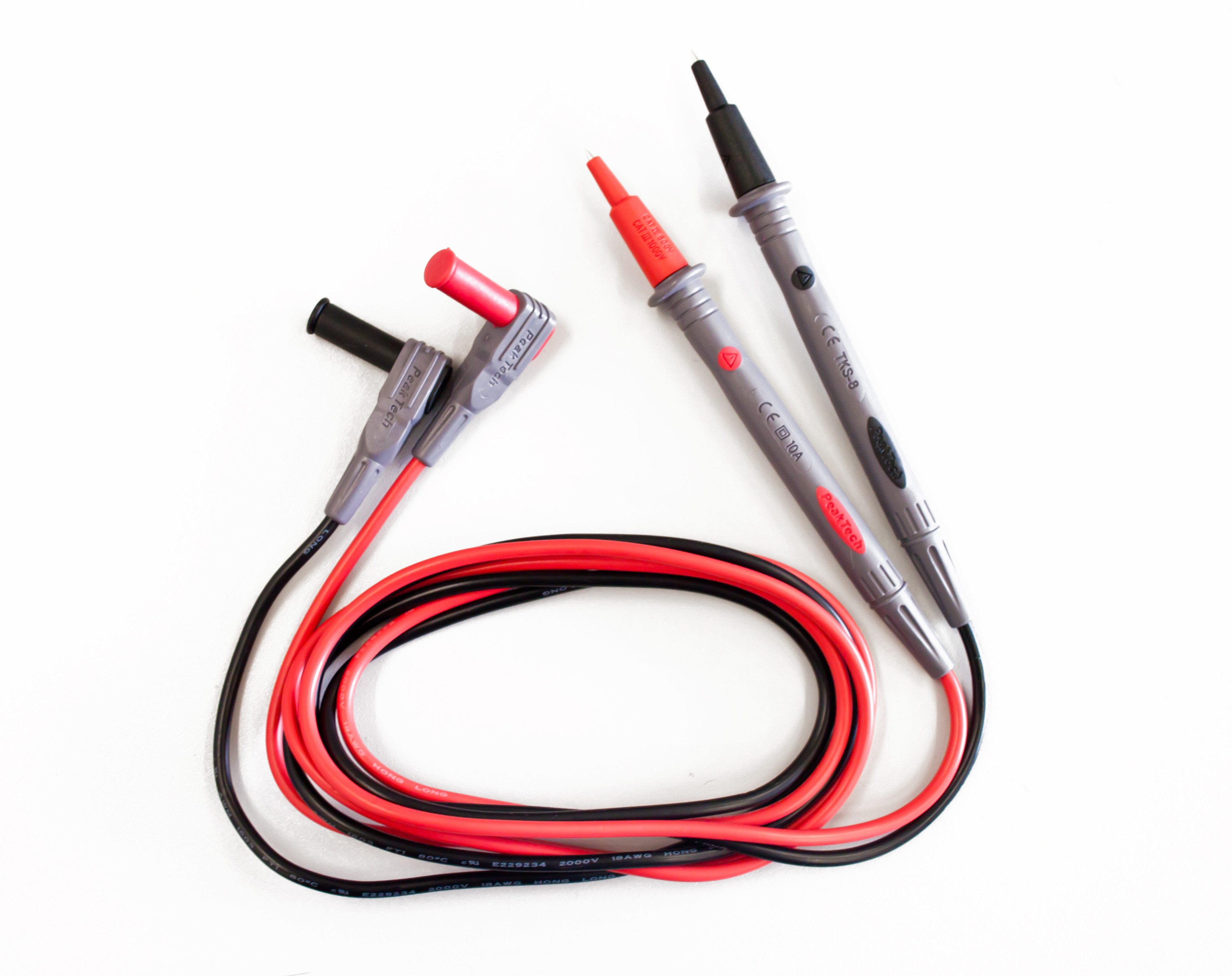 PeakTech Multimeter Prüfleitungen mit 2 mm Prüfspitze und Schutzkappen