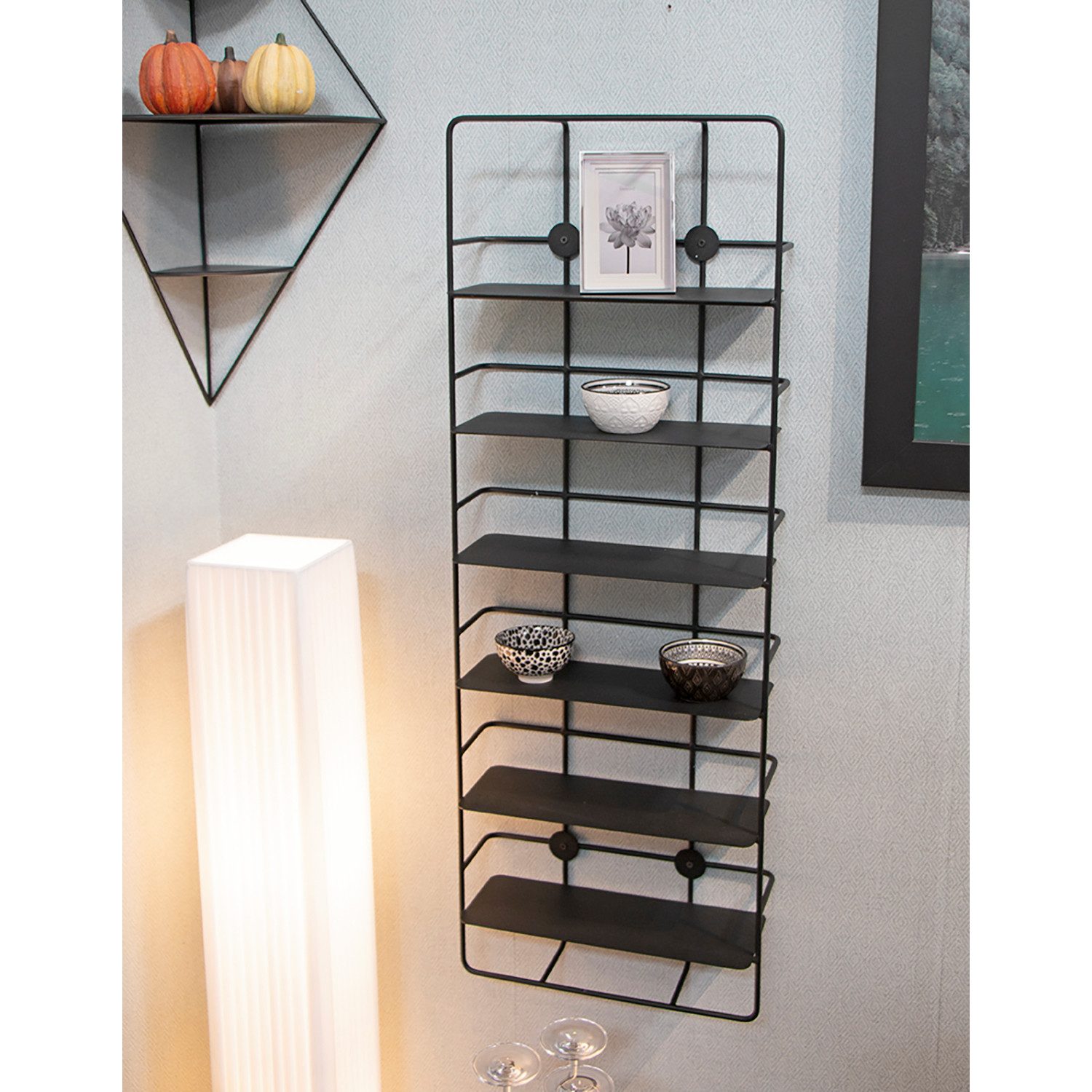 HAKU Wandregal NISSEDAL 2 Wandregal Schwarz - Metall - H. 103cm x B. 37cm, 1xWandregal, Wandboard - Regalbrett - Wandablage - Häneregal