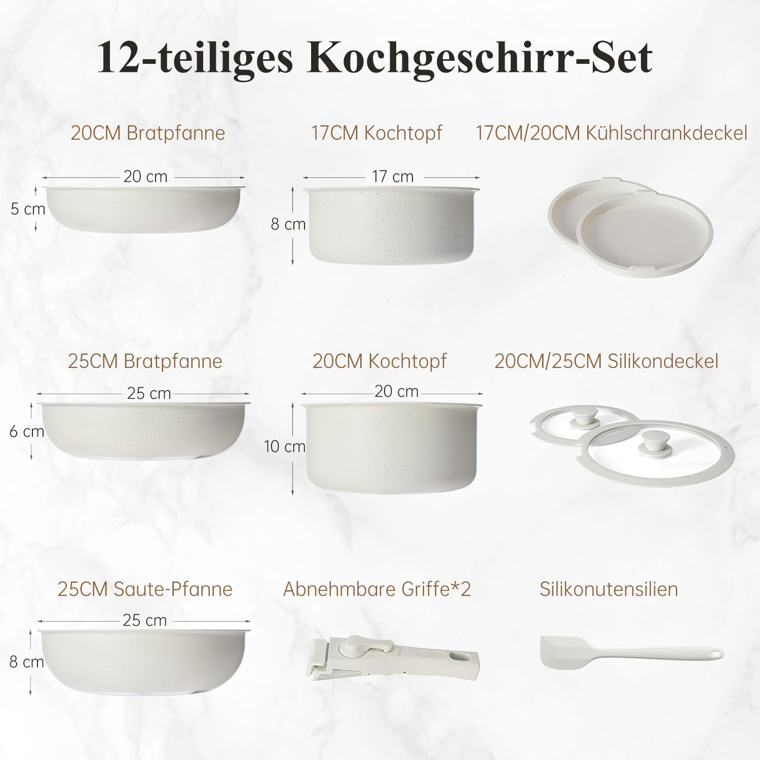SURFOU Topf-Set 12-teiliges Topfset Abnehmbarer Griff Pots & Pans Sets, Pfanne 7inch Topf 8/10inch Cookware Wohnmobil Kochgeschirr für Camping