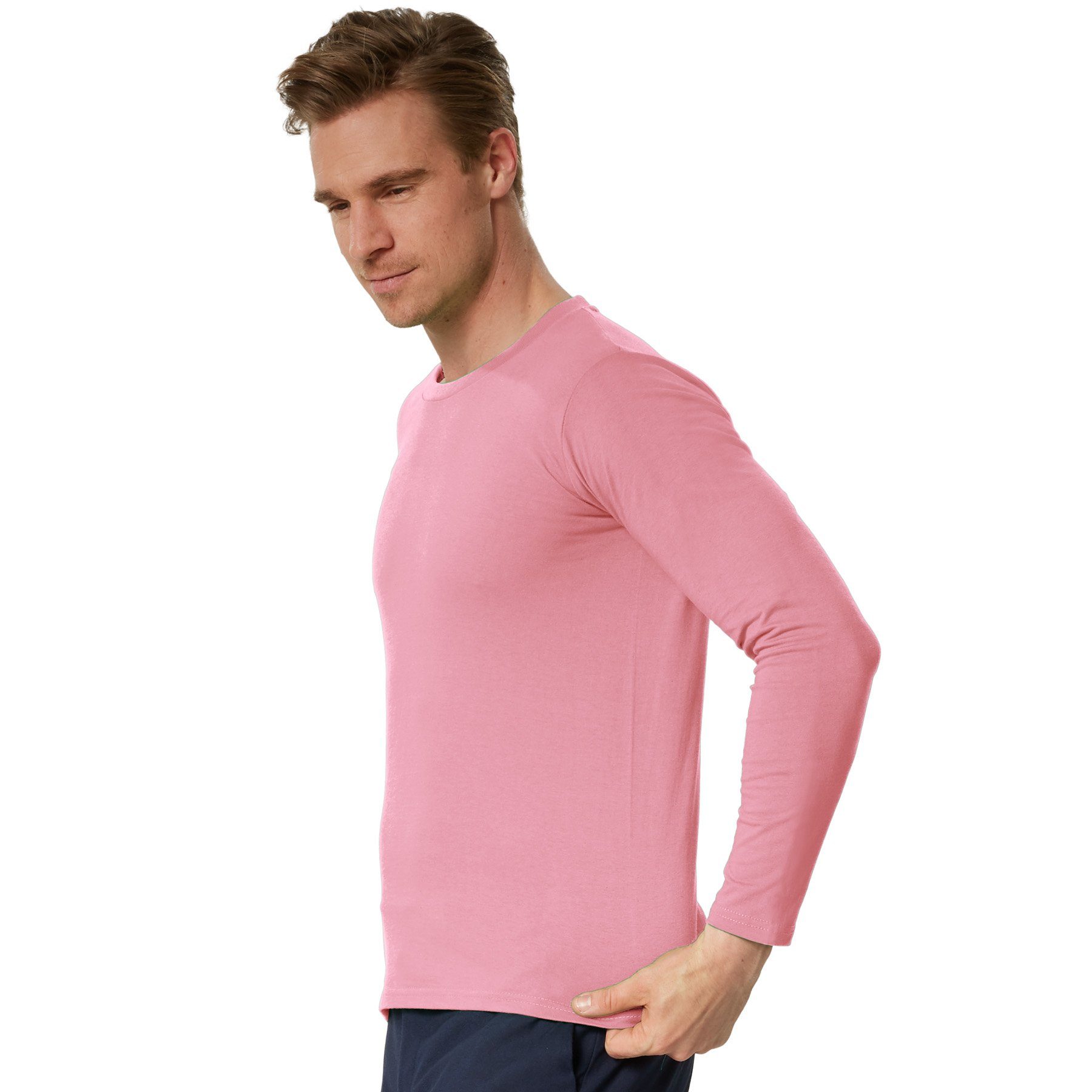 dressforfun Longsleeve Langarm-Shirt Rundhals Männer rosa