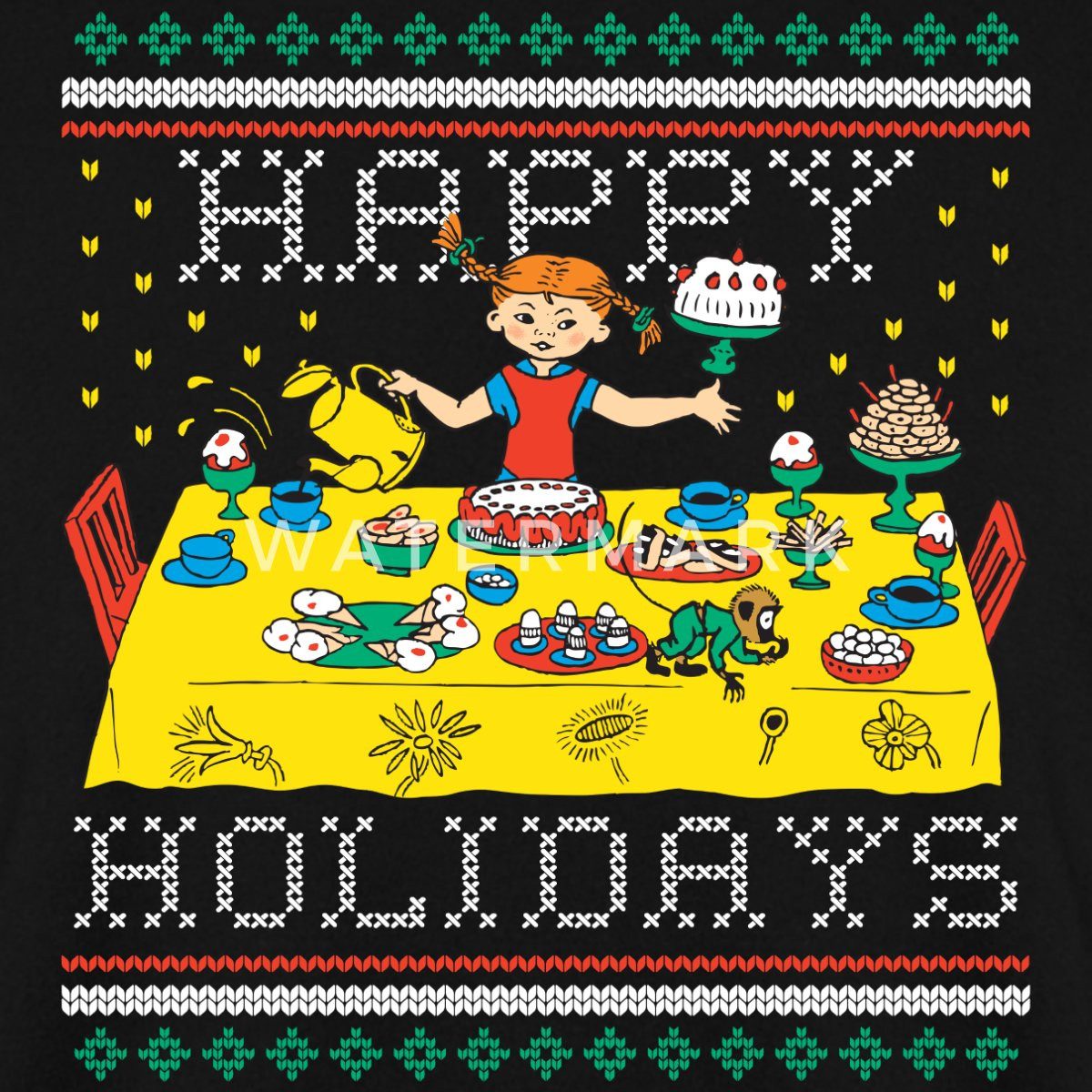Spreadshirt Sweatshirt Pippi Langstrumpf Happy Holidays Ugly Christmas Unisex Pullover (1-tlg)