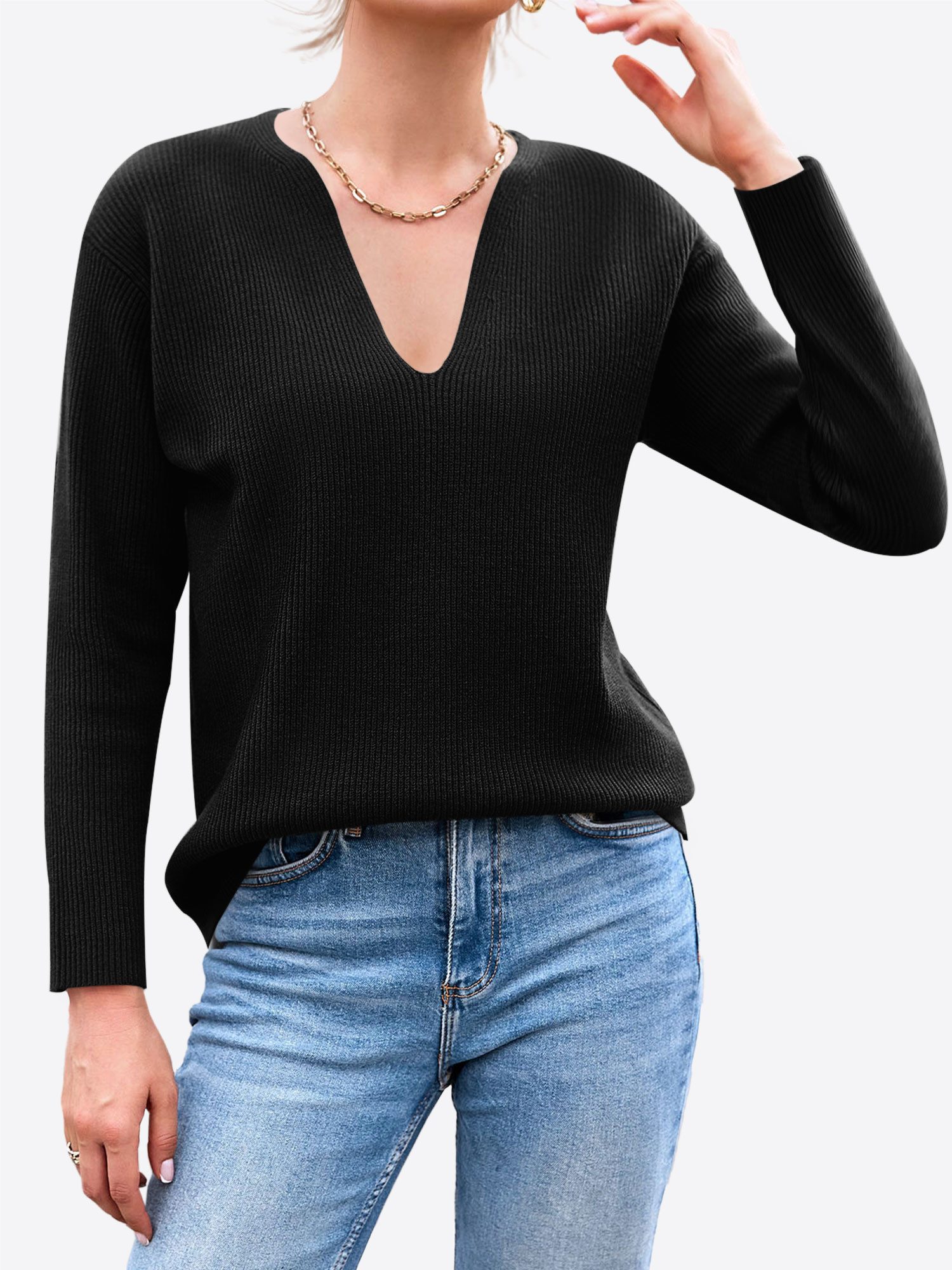 Imily Bela Sweater Damen Oversize-Pullover mit tiefer V-Ausschnitt (Packung, 1-tlg., 1per-Pack) casual
