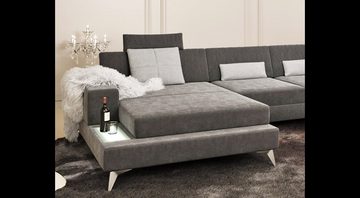 BULLHOFF Ecksofa Designsofa Ecksofa »MÜNCHEN IV« Eckcouch L-Form Sofa LED Couch Wohnlandschaft grau XXL Ottomane