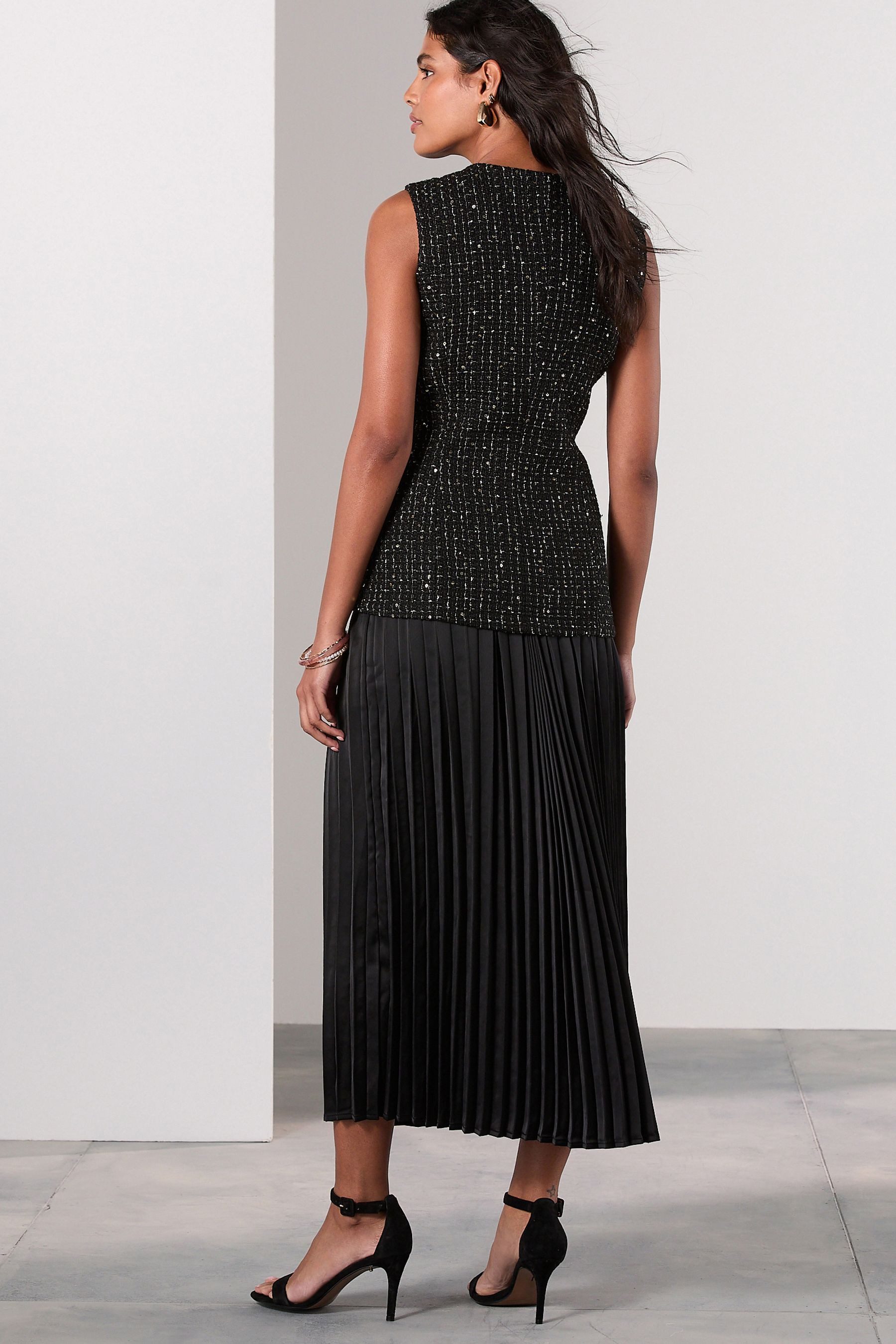 Next Partykleid Festliches 2-in-1-Kleid mit Tweed-Weste (2-tlg)