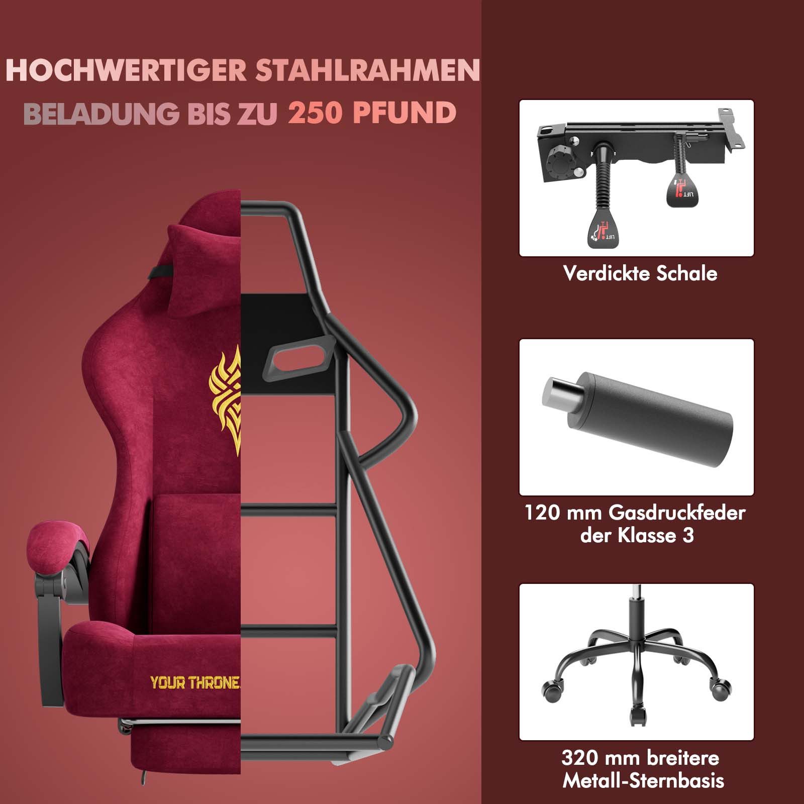 Ferghana Gaming-Stuhl Gaming-Stuhl: Kopfstütze, Lendenkissen, Armlehnen, Fußstütze (Packung), Ergonomischer PC-Stuhl,Rückenlehne 90°-125° – Bild 3 von 5