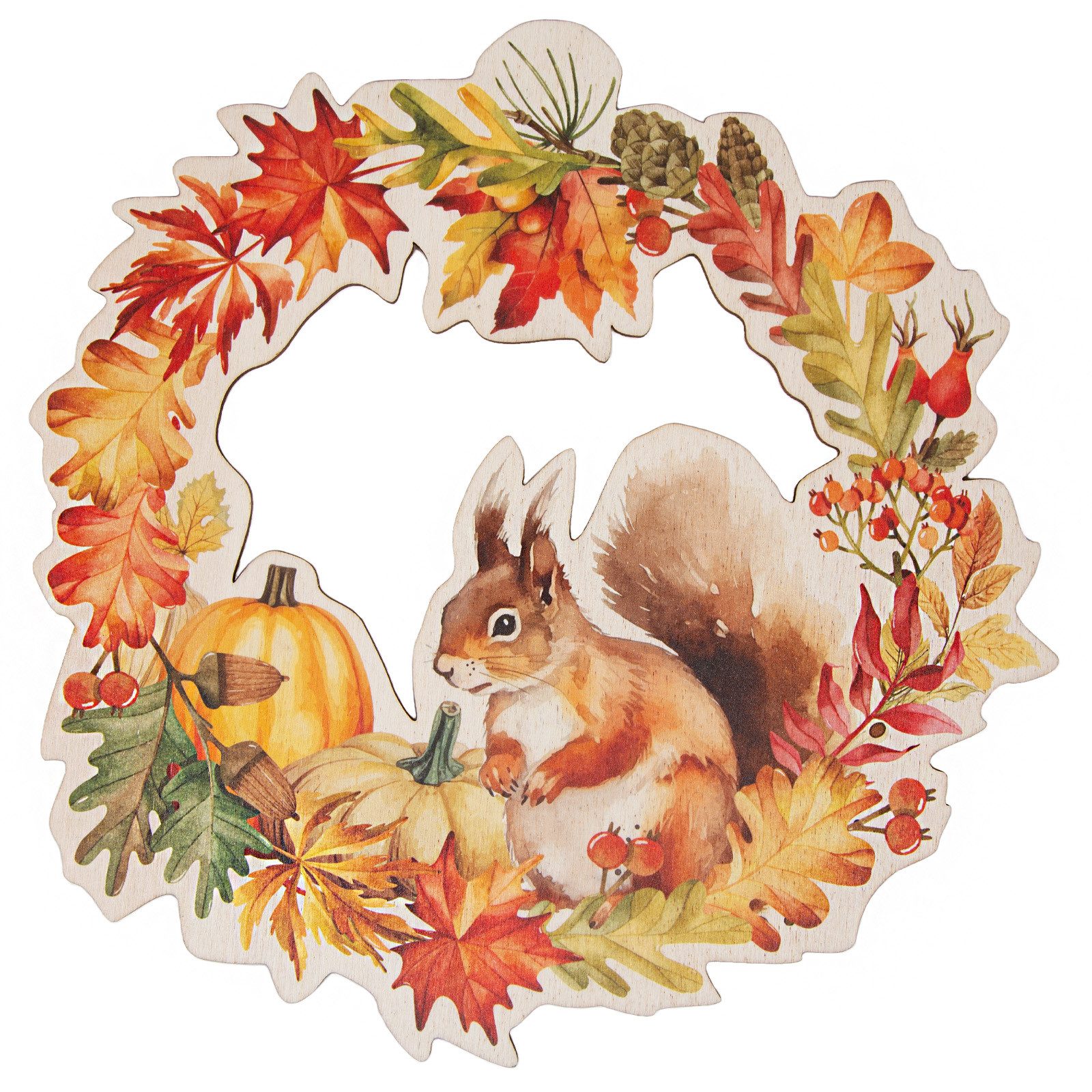 Dekokranz Herbst Deko Türkranz aus Holz Eichhörnchen 29,5 cm