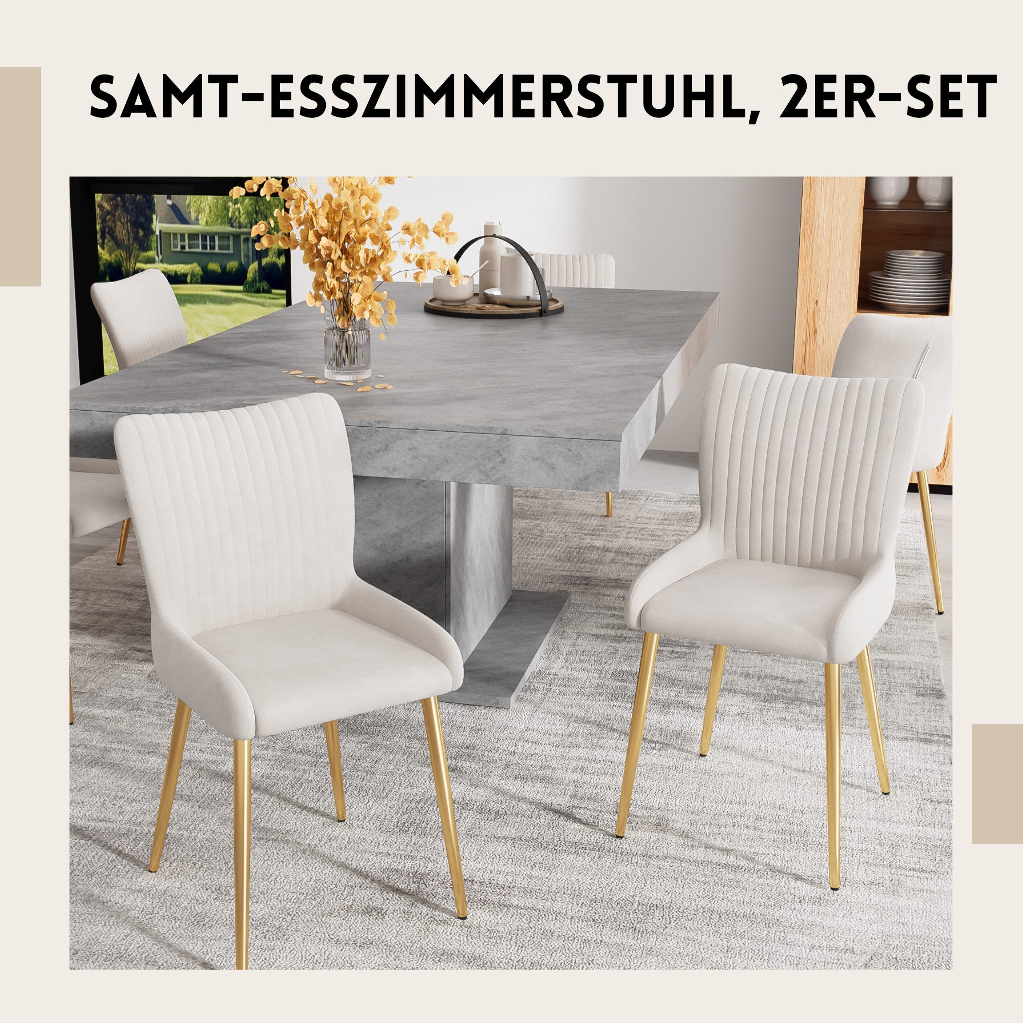 SeedWave Esszimmerstuhl Samt-Esszimmerstuhl mit Metallbeine, 2er-Set, günstig online kaufen