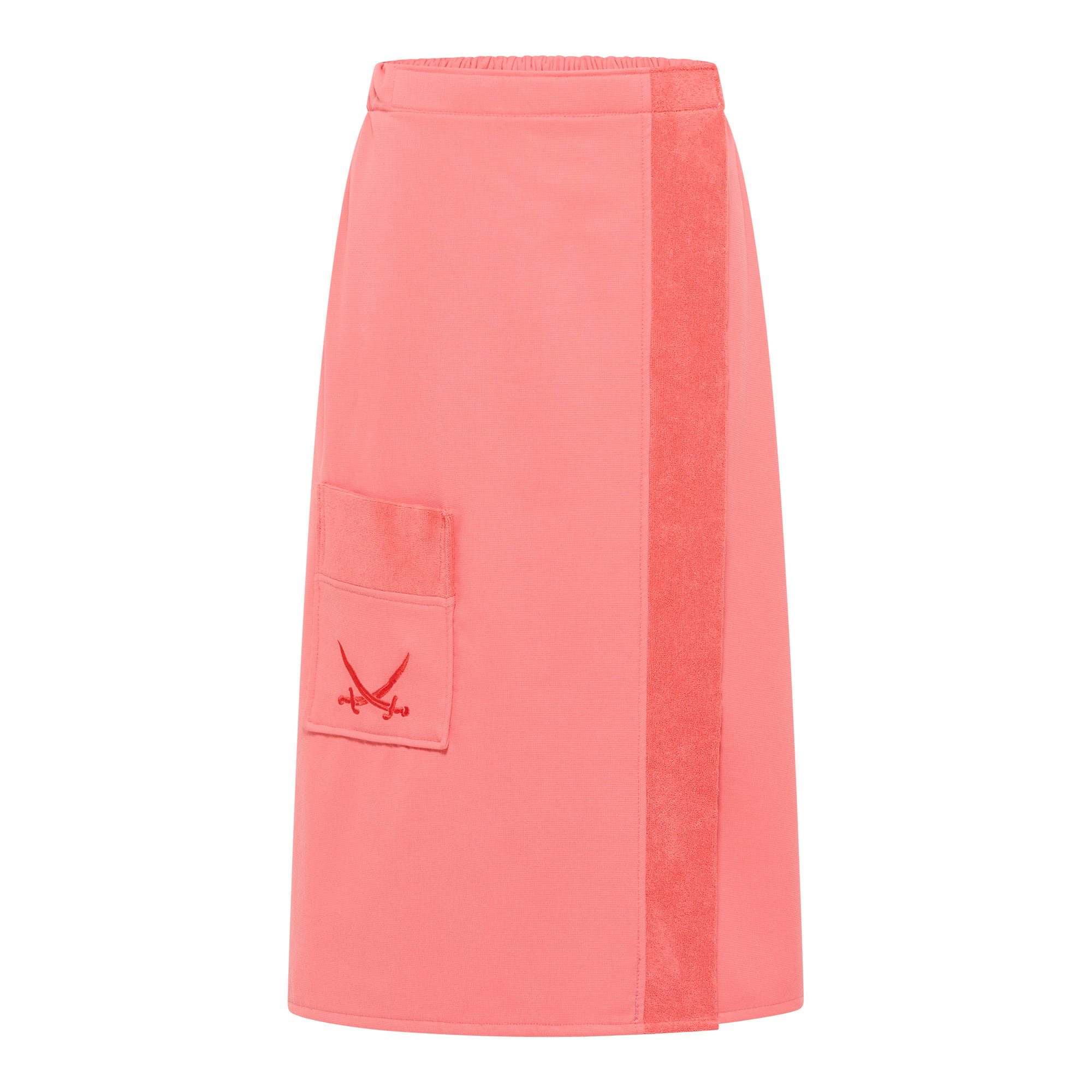 Sansibar Sylt Sarong Sansibar Damen Sarong mit Tasche und gesticktem Säbel S-XL, 80x145 cm, Baumwolle, Gummizug am Rücken, Klettverschluss, Klettverschluss, stufenlos einstellbar