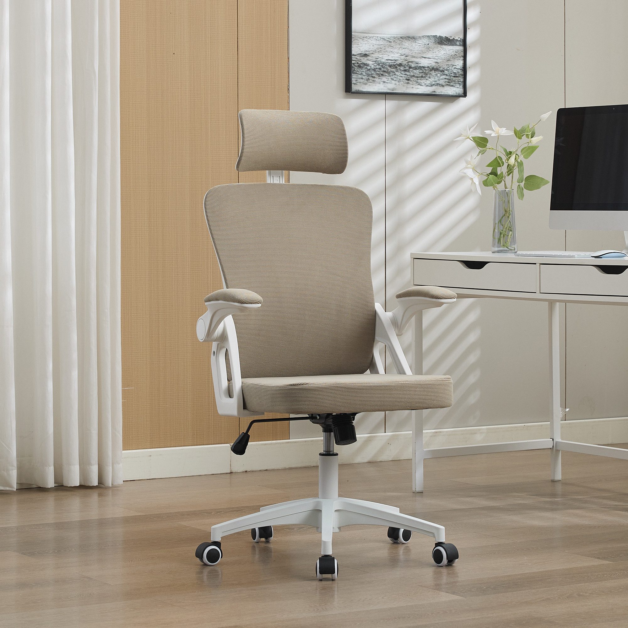 Odikalo Bürostuhl Schreibtischstuhl Ergonomisch Polsterstuhl (Netz-Bürostuhl mit verstellbarer Lendenstütze und Kopfstütze – Hochlehner-Exekutivschreibtischstuhl)