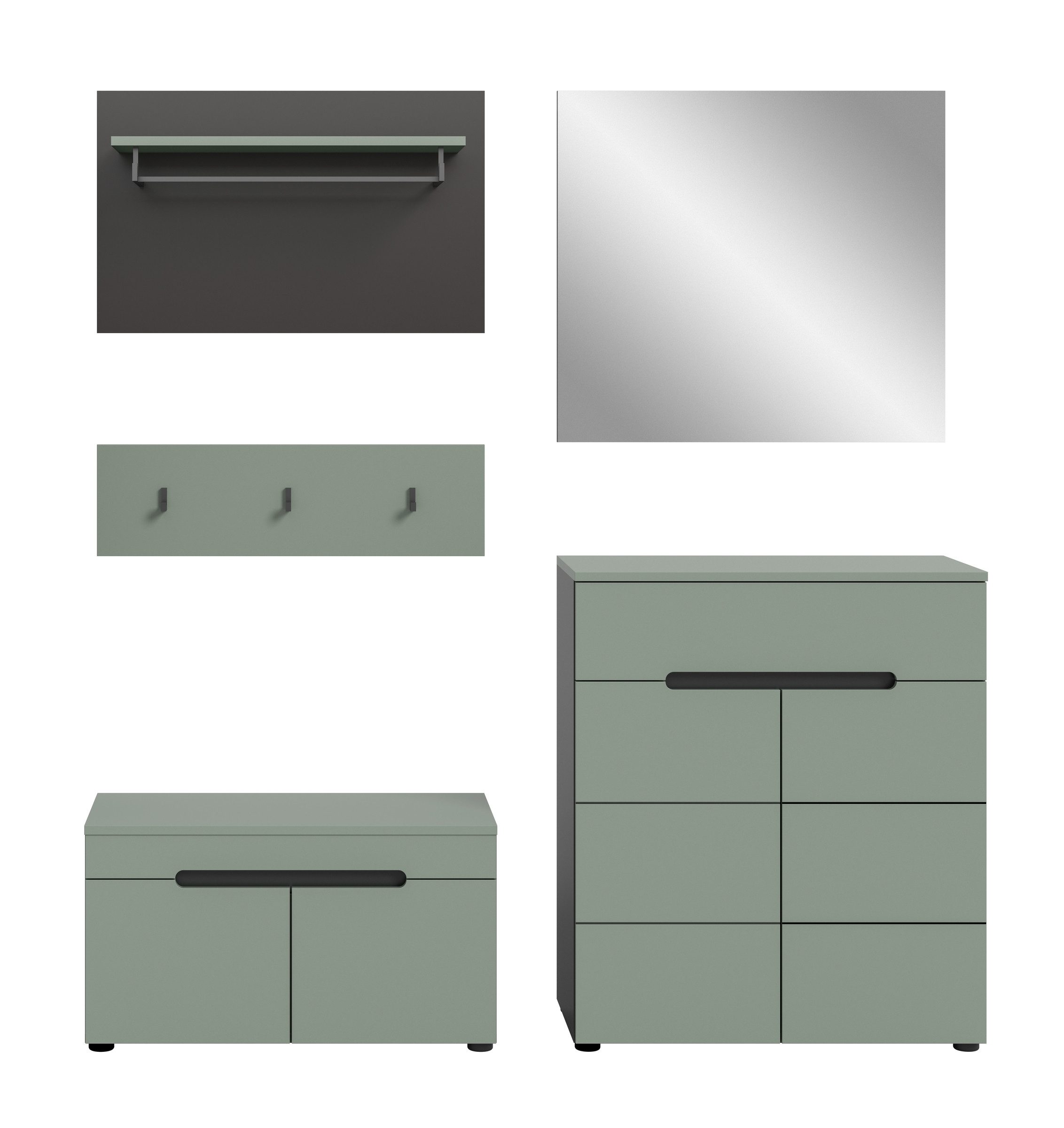 freiraum Garderoben-Set Canu, in Basalt Grau / Smoke Green - 175x190x37cm (BxHxT)