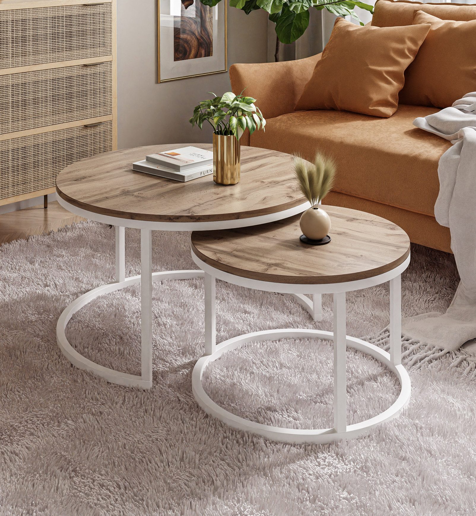 Lookway Couchtisch CIRI 2in1 LOFT Runder Tisch (2er Set), Durchmesser: ⌀ 70/50 cm und Durchmesser: ⌀ 80/60 cm