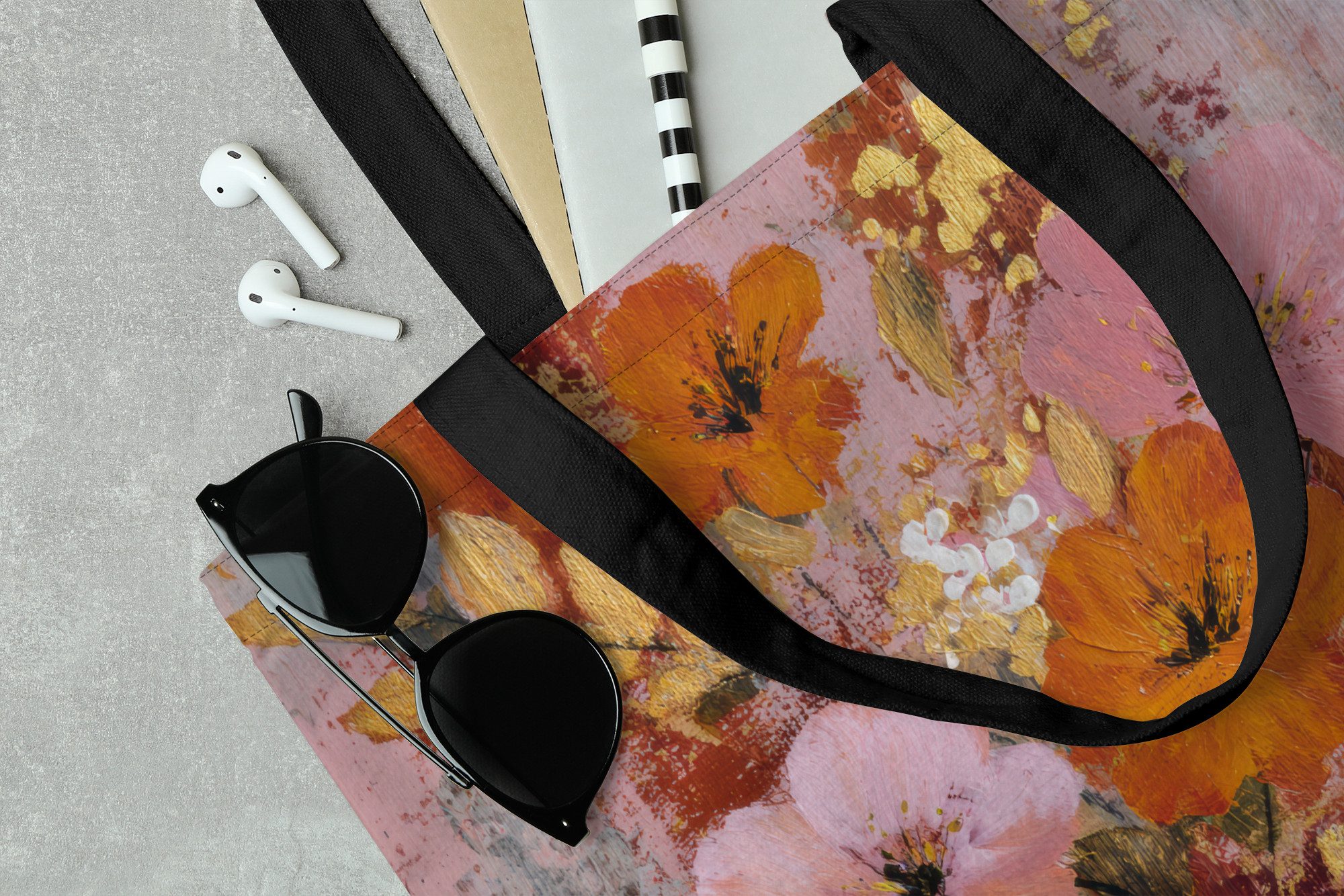 MuchoWow Shopper Malerei - Blumen - Rustikal - Rosa, Handtasche, Damen und Herren, Schultertasche, Umhängetasche, Tote Bag