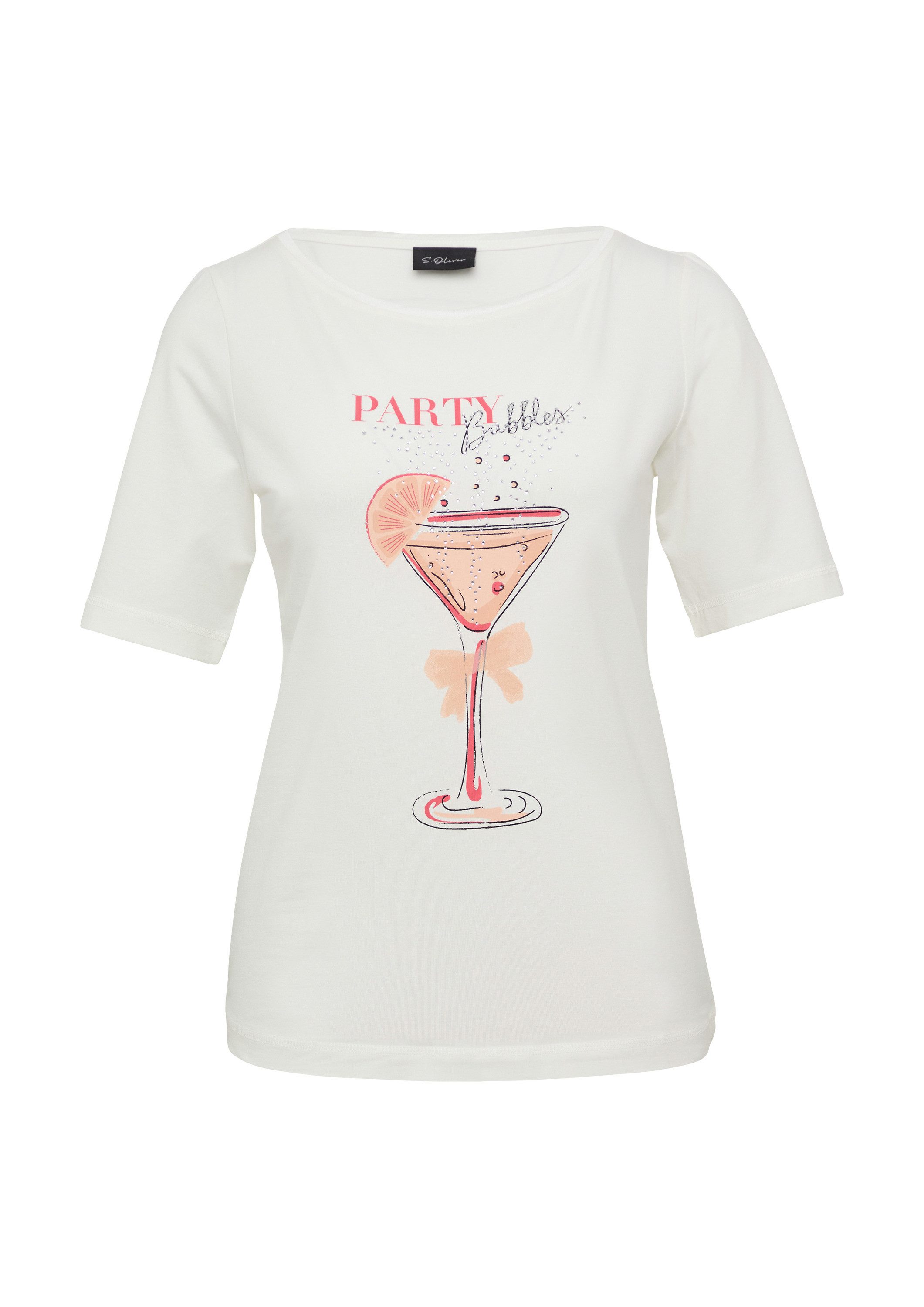 s.Oliver Kurzarmshirt T-Shirt Jersey-T-Shirt mit Frontprint und Schmuckstei günstig online kaufen