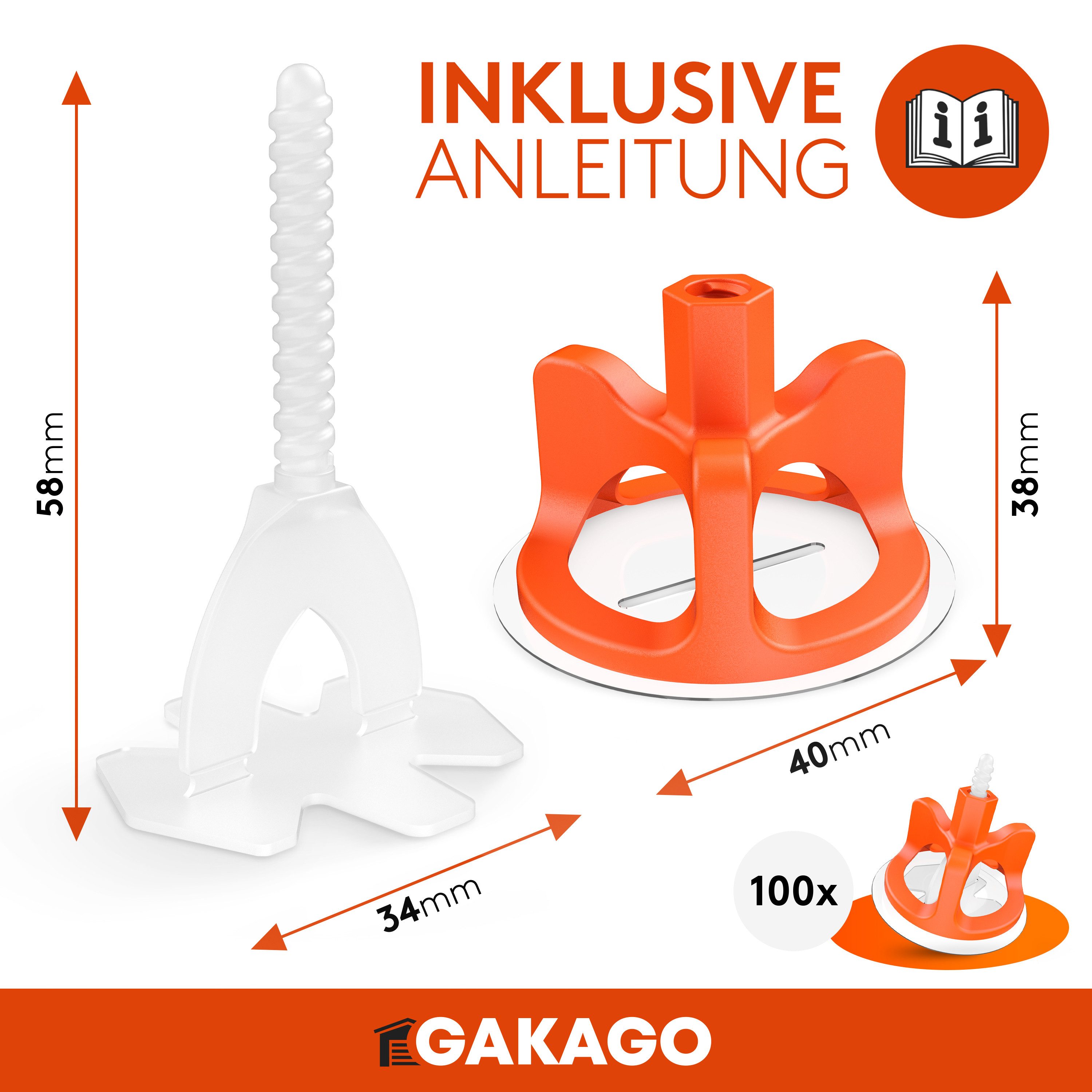 Gakago Nivelliersystem Fliesen (300-tlg., Set 2mm) Verlegehilfe für ein perfektes Fugenbild - Für Fliesenstärken 3-18mm – Bild 5 von 5