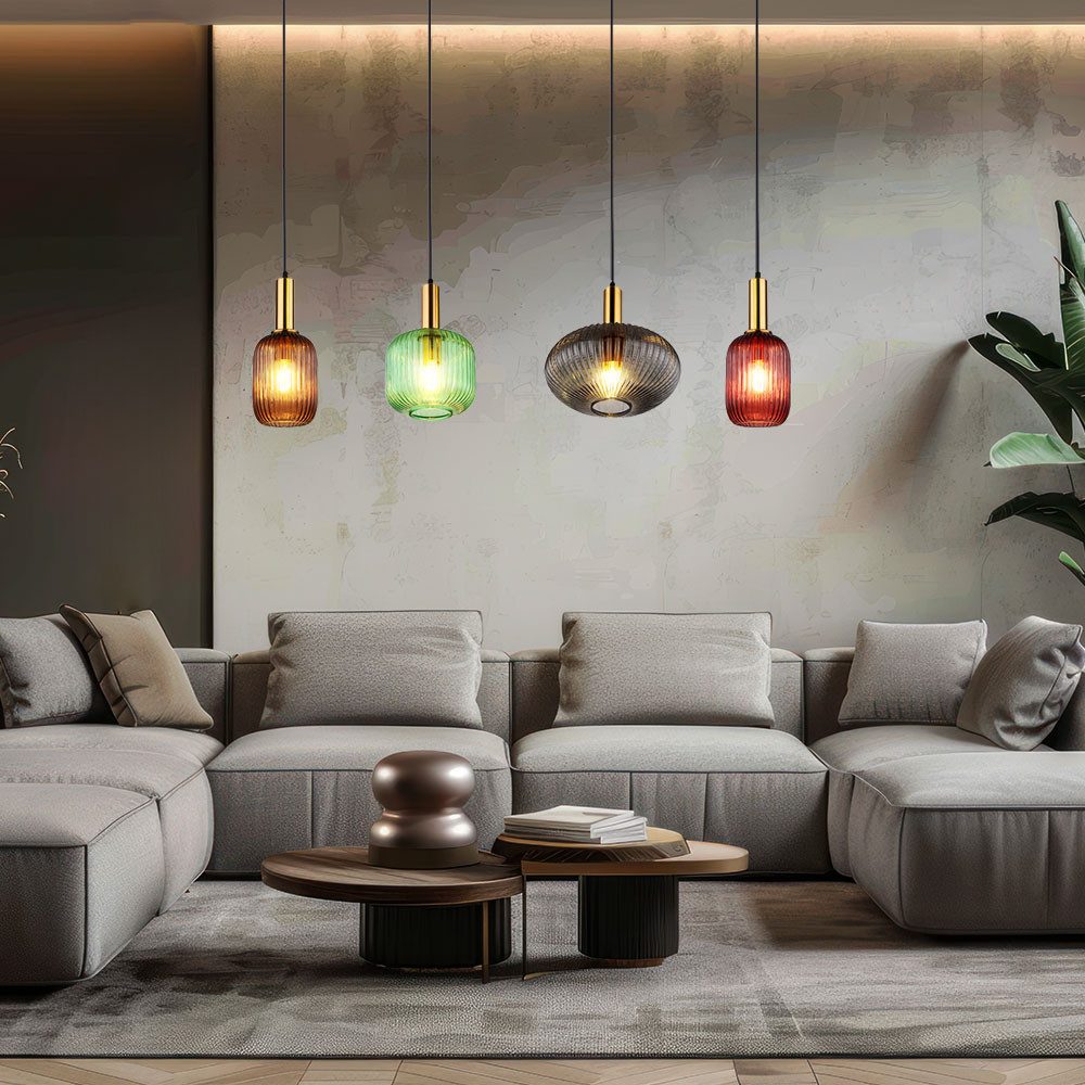 GLOBO LIGHTING Hängeleuchte, Leuchtmittel nicht inklusive, Hängelampe Esstischleuchte Pendellampe Glas bunt 4 flammig H 120 cm