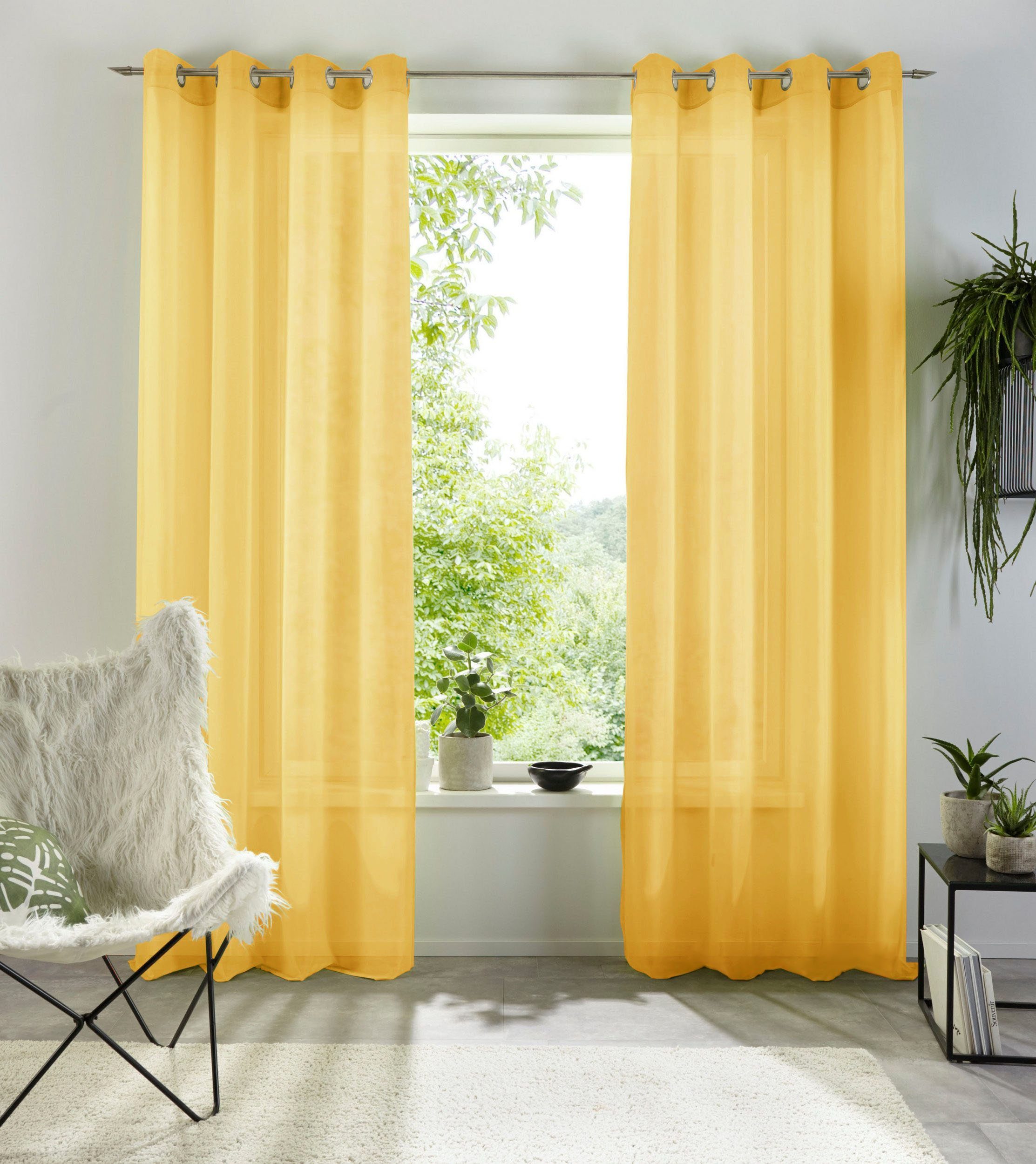 Gardine XANA, my home, Ösen (1 St), transparent, Polyester, 1 Schal, Voile, einfarbig, pflegeleicht gelb
