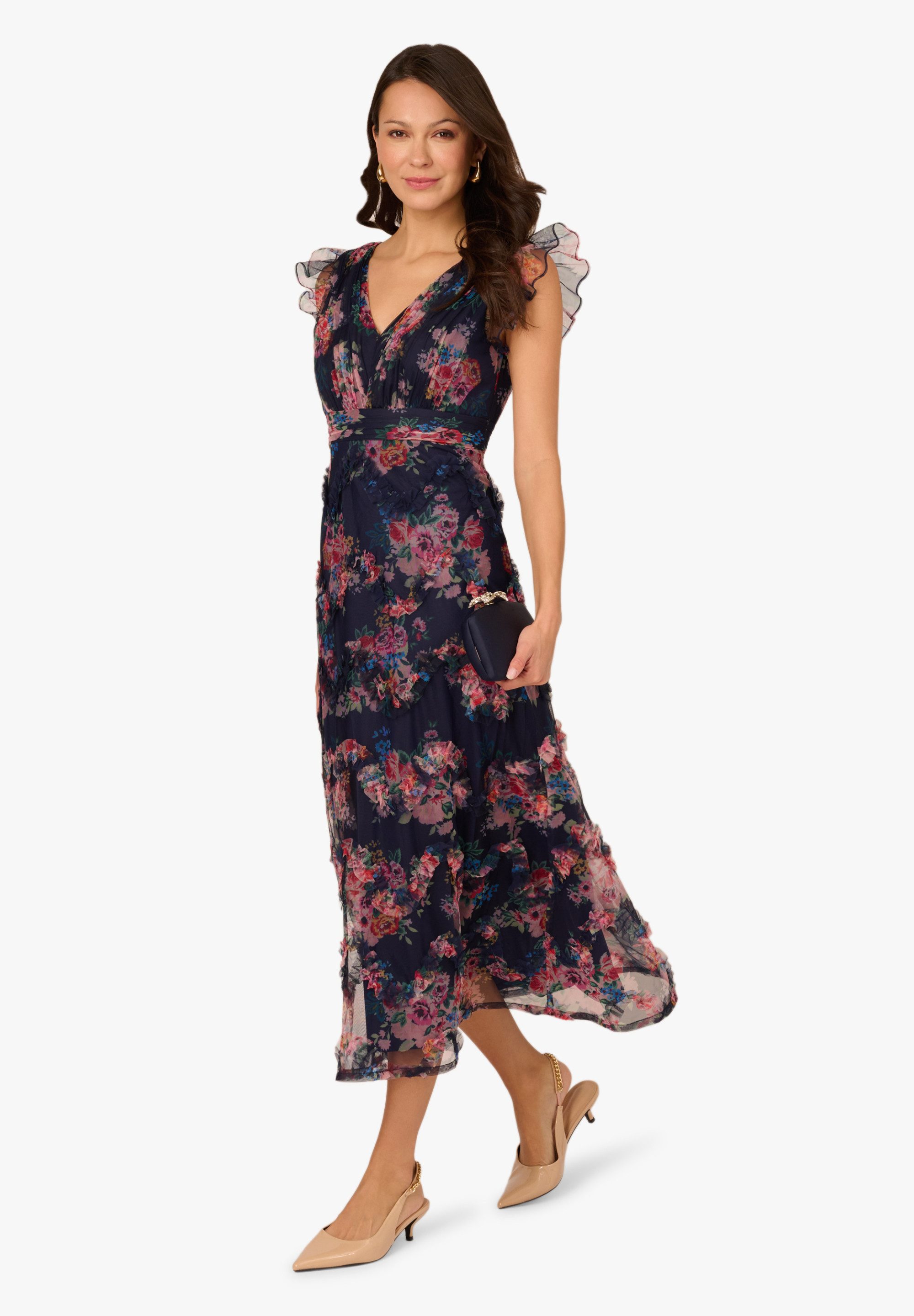 Adrianna Papell Midikleid Printed Tulle Ankle Dress A floral, mesh daydream dress