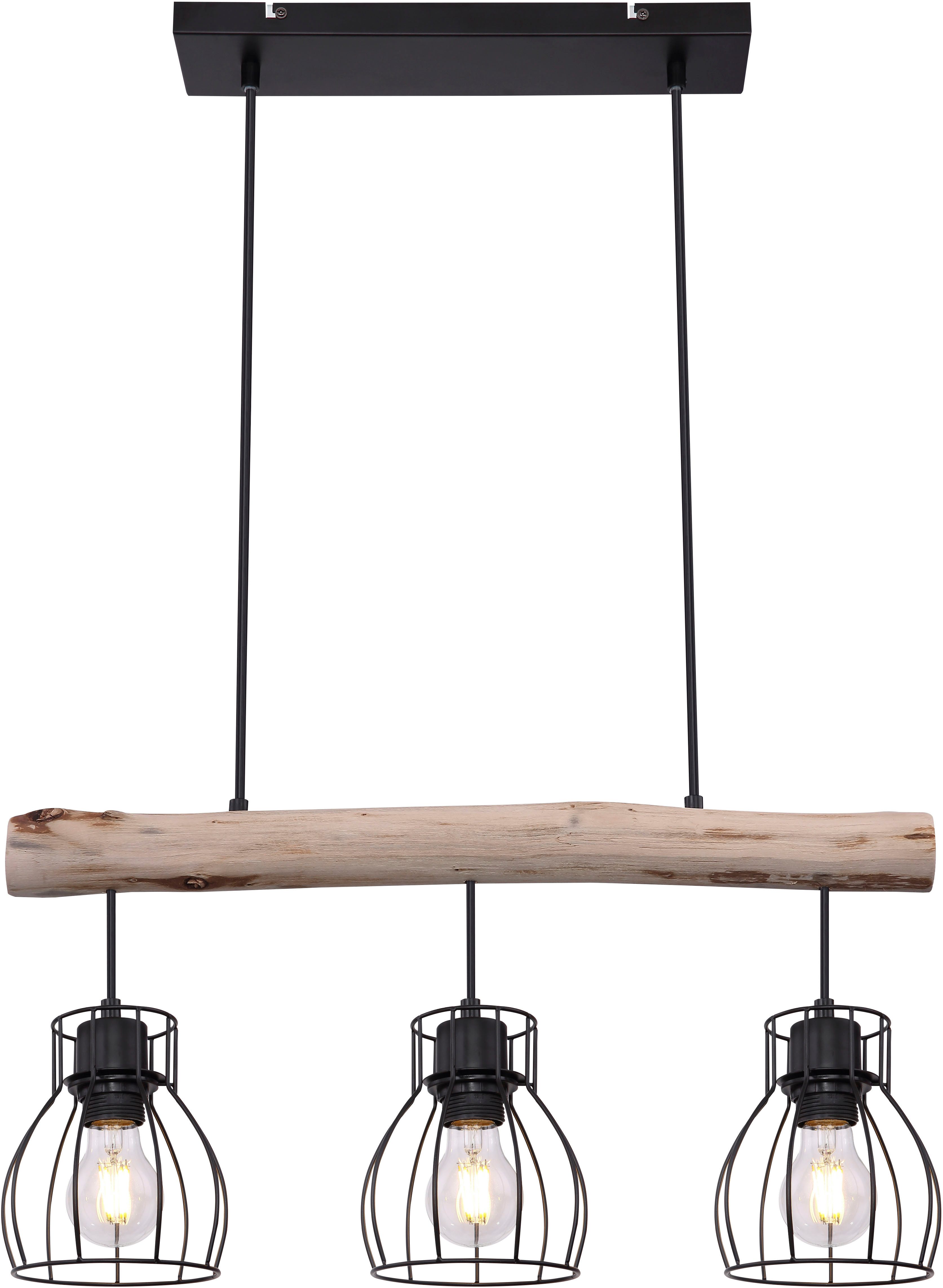 GLOBO LIGHTING Hängeleuchte MINA, ohne Leuchtmittel, Wohnzimmerleuchte schwarz/Holz, höhenverstellbar, E27