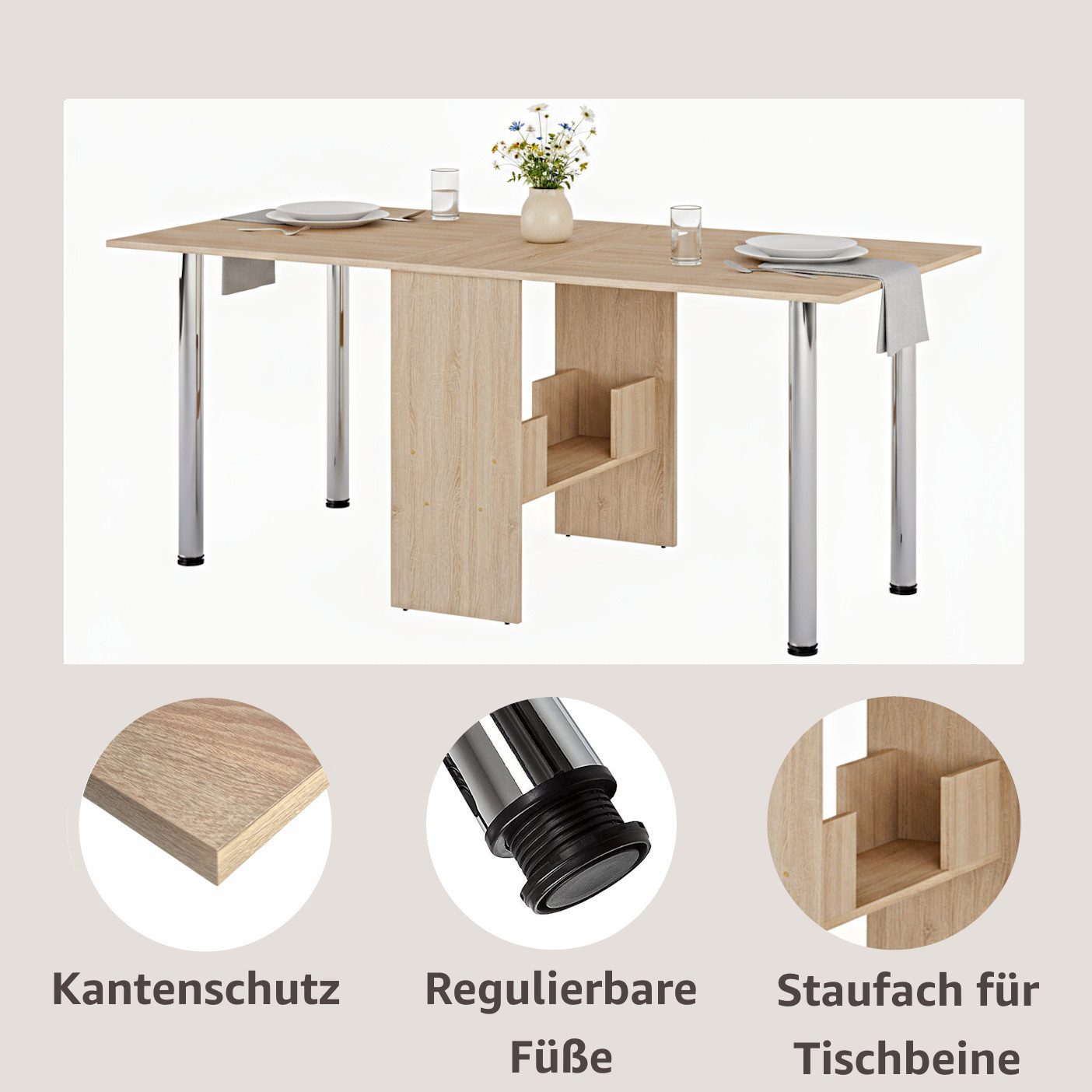 Rodnik Esstisch klappbar 2-8 Personen, stabil & platzsparend, praktische abschraubbare Beine – Bild 4 von 5