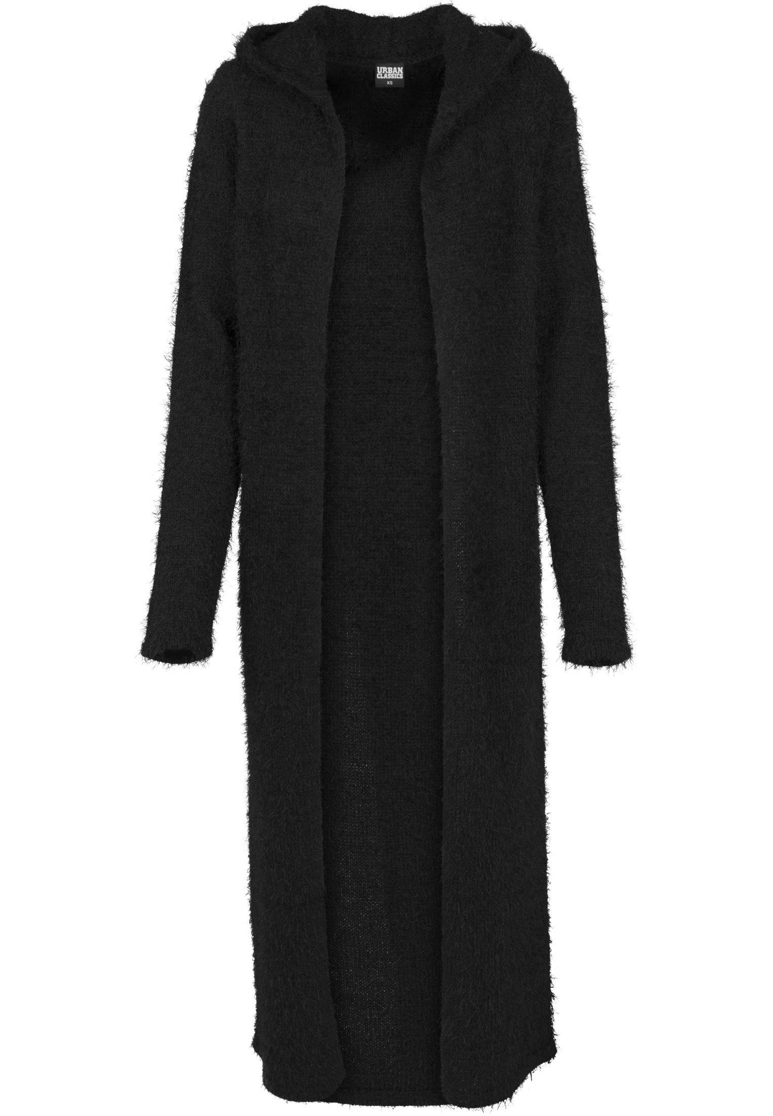 URBAN CLASSICS Cardigan Damen Ladies (1-tlg) Cardigan Feather Hooded black