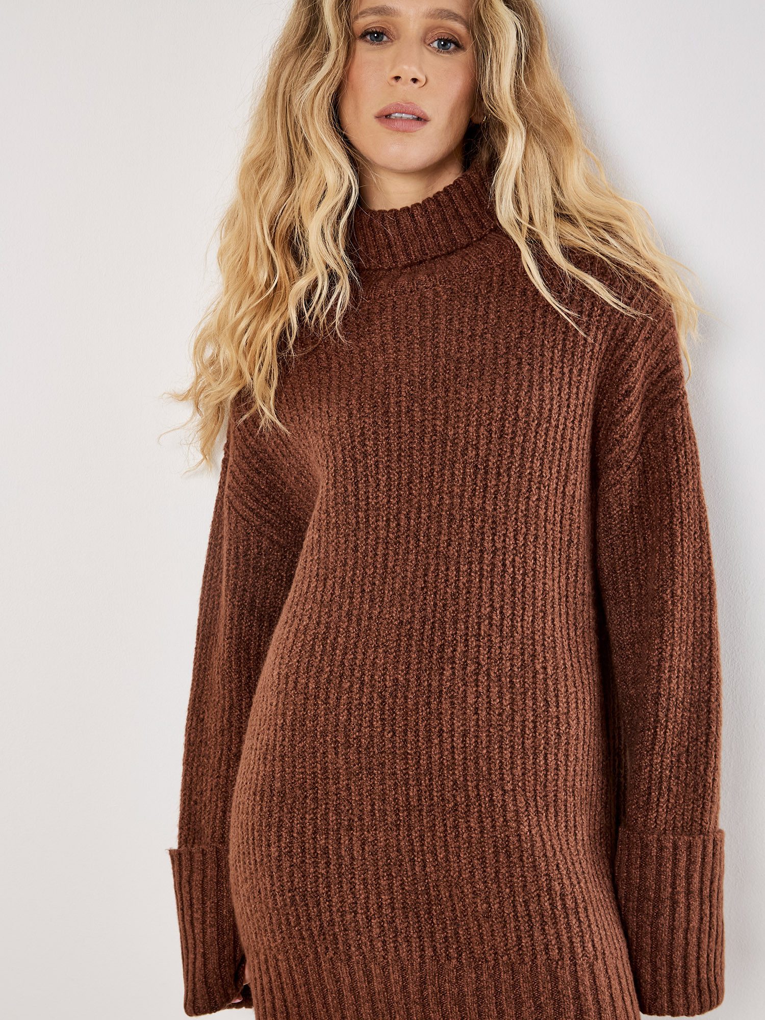 Apricot Rollkragenpullover Pulloverkleid im Oversized-Stil günstig online kaufen