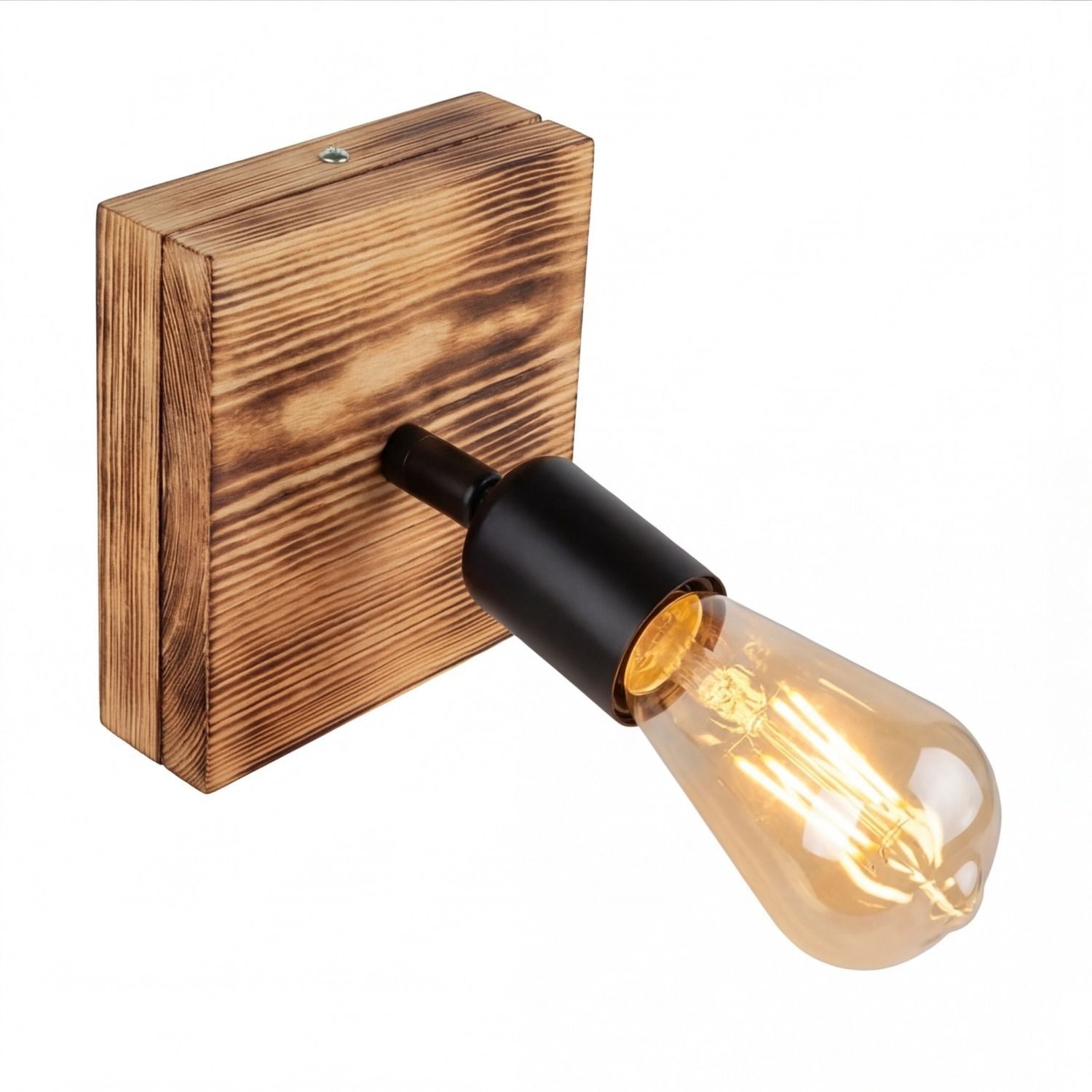 Licht-Erlebnisse Wandstrahler RETHEN, ohne Leuchtmittel, Holz geflammt Metall B: 15 cm klein E27 schwenkbar eckig Retro