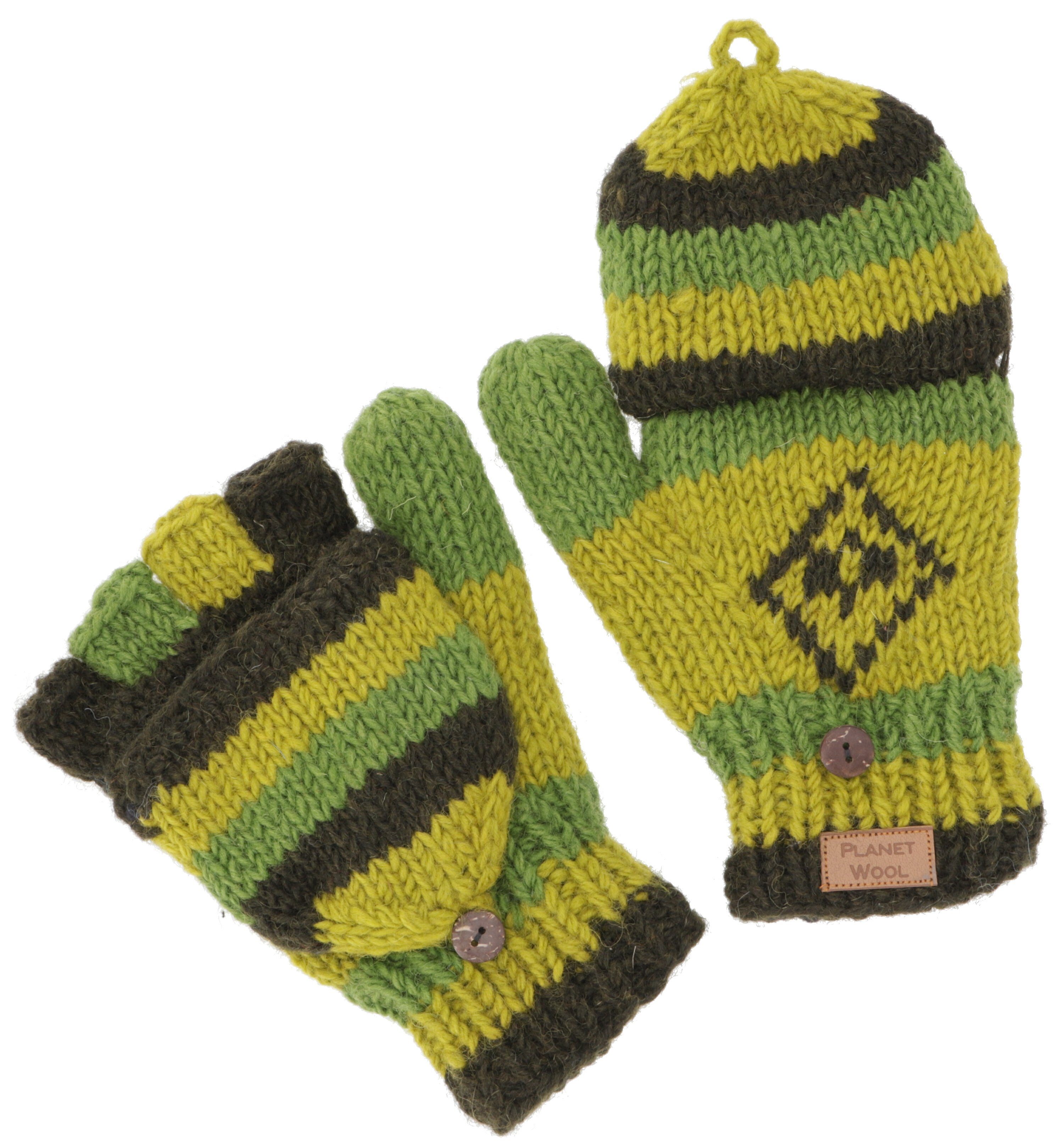 Guru-Shop Strickhandschuhe Handgestrickte Handschuhe, Klapphandschuhe.. grün