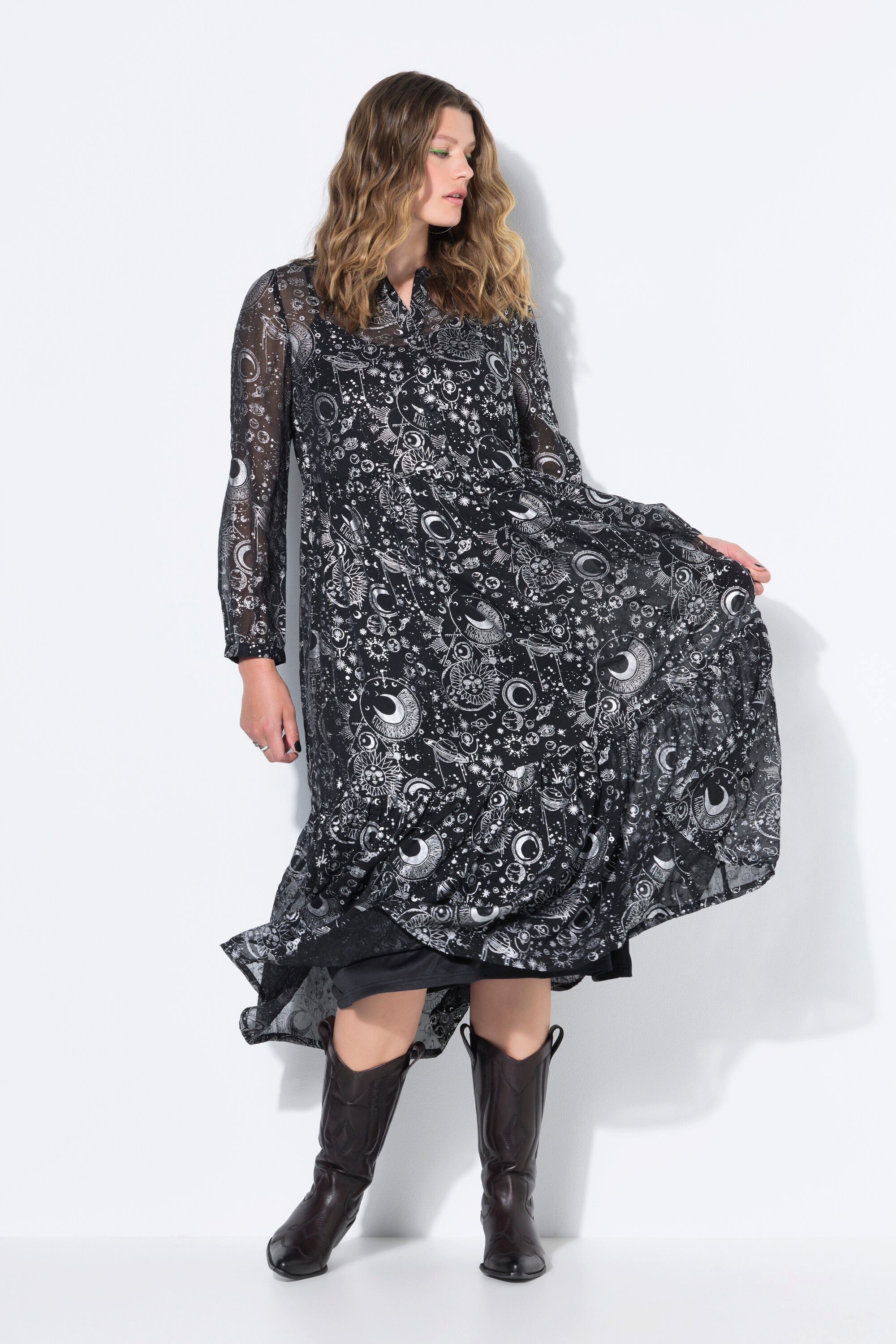 Studio Untold Jerseykleid Maxikleid doppellagig Astroprint