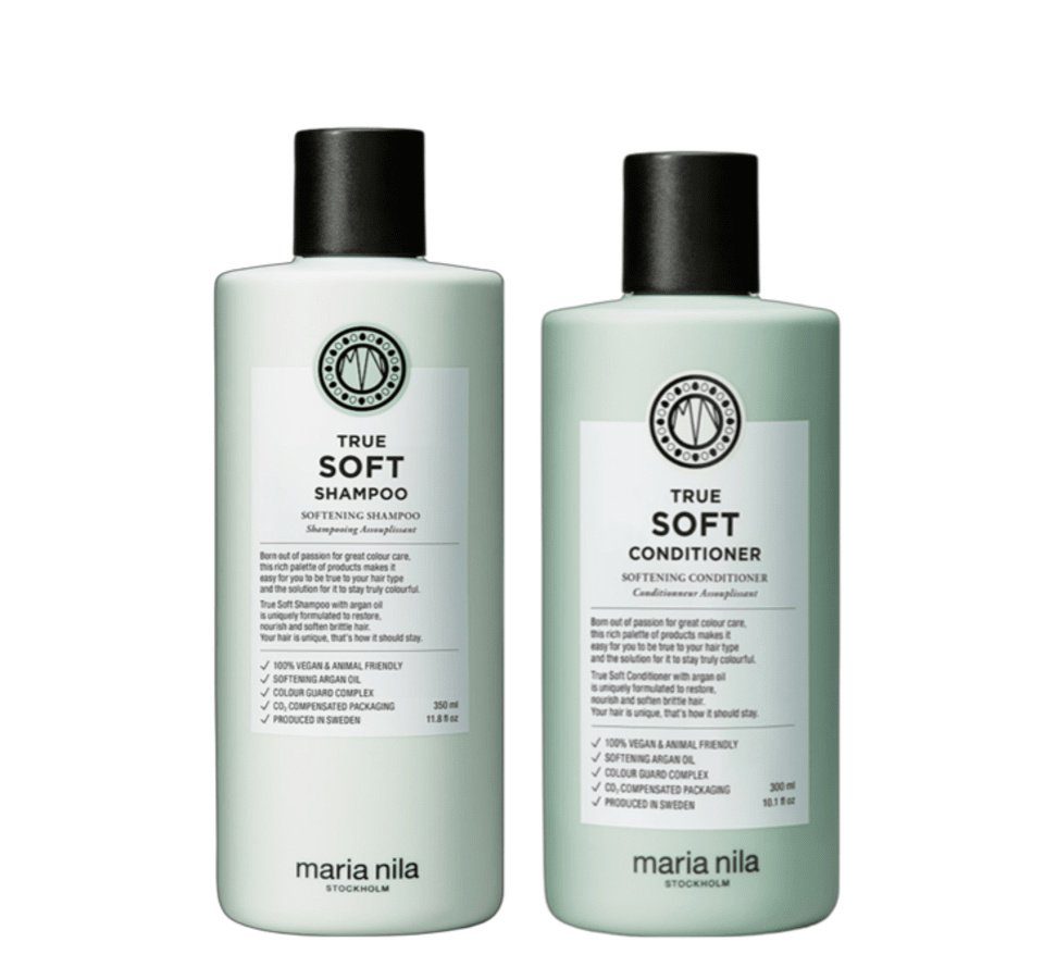 Maria Nila Haarpflege-Set True Soft Duo, Set, 2-tlg., Shampoo 350 ml + Conditioner 300 ml, Feuchtigkeitsspenend, Anti-Frizz, Glanz