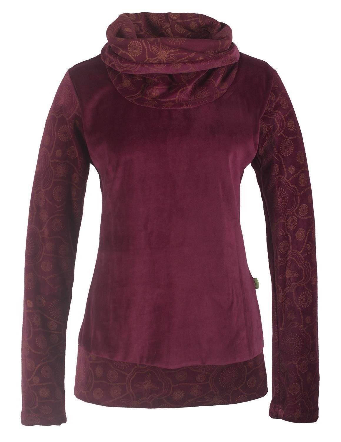 Vishes Sweater Rollkragen Samtpullover Sweater aus Baumwolle bedruckt Hippi günstig online kaufen