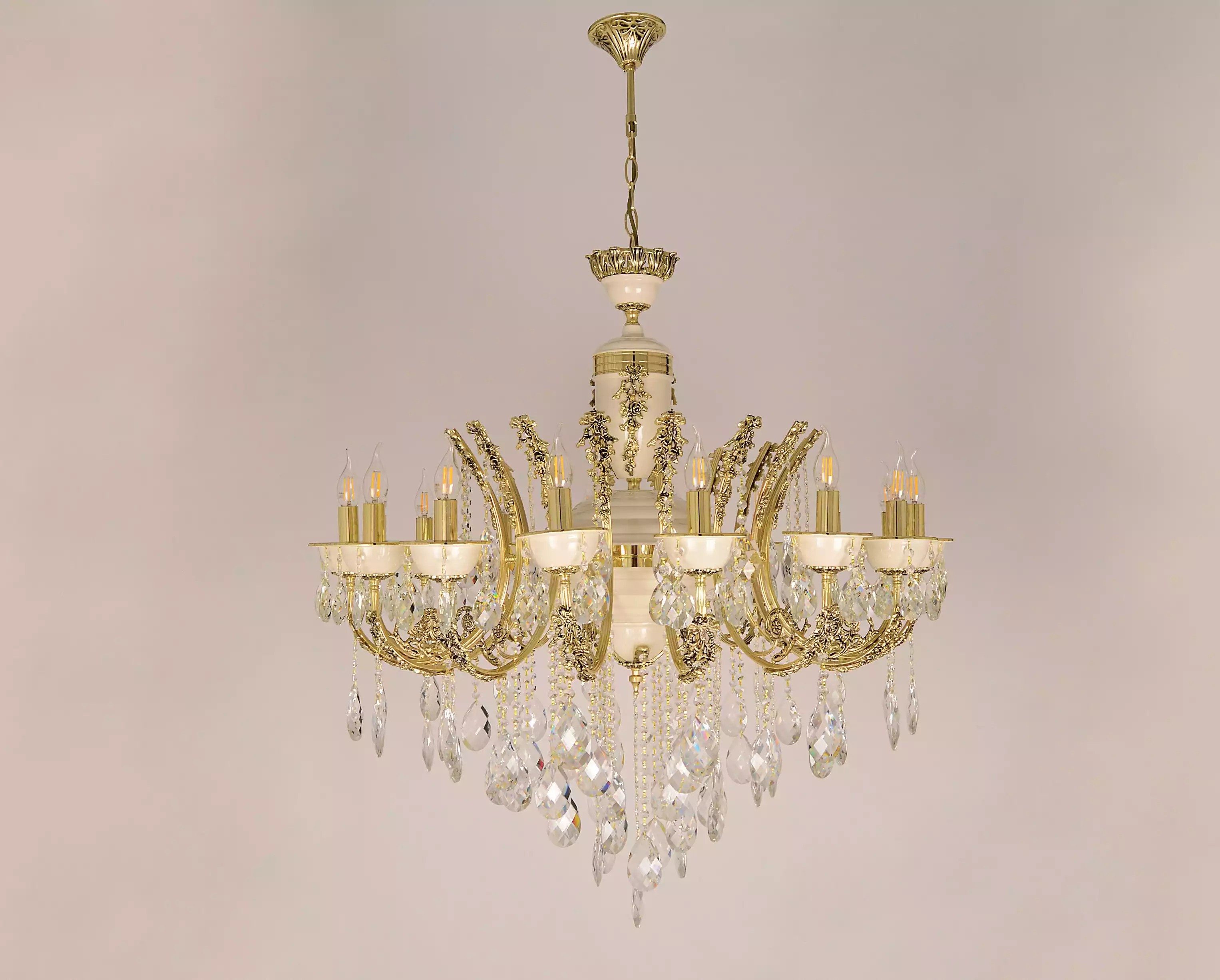 JVmoebel Hängeleuchte Luxus Deckenlampe Gold mit Kristallakzenten, Made in Europa