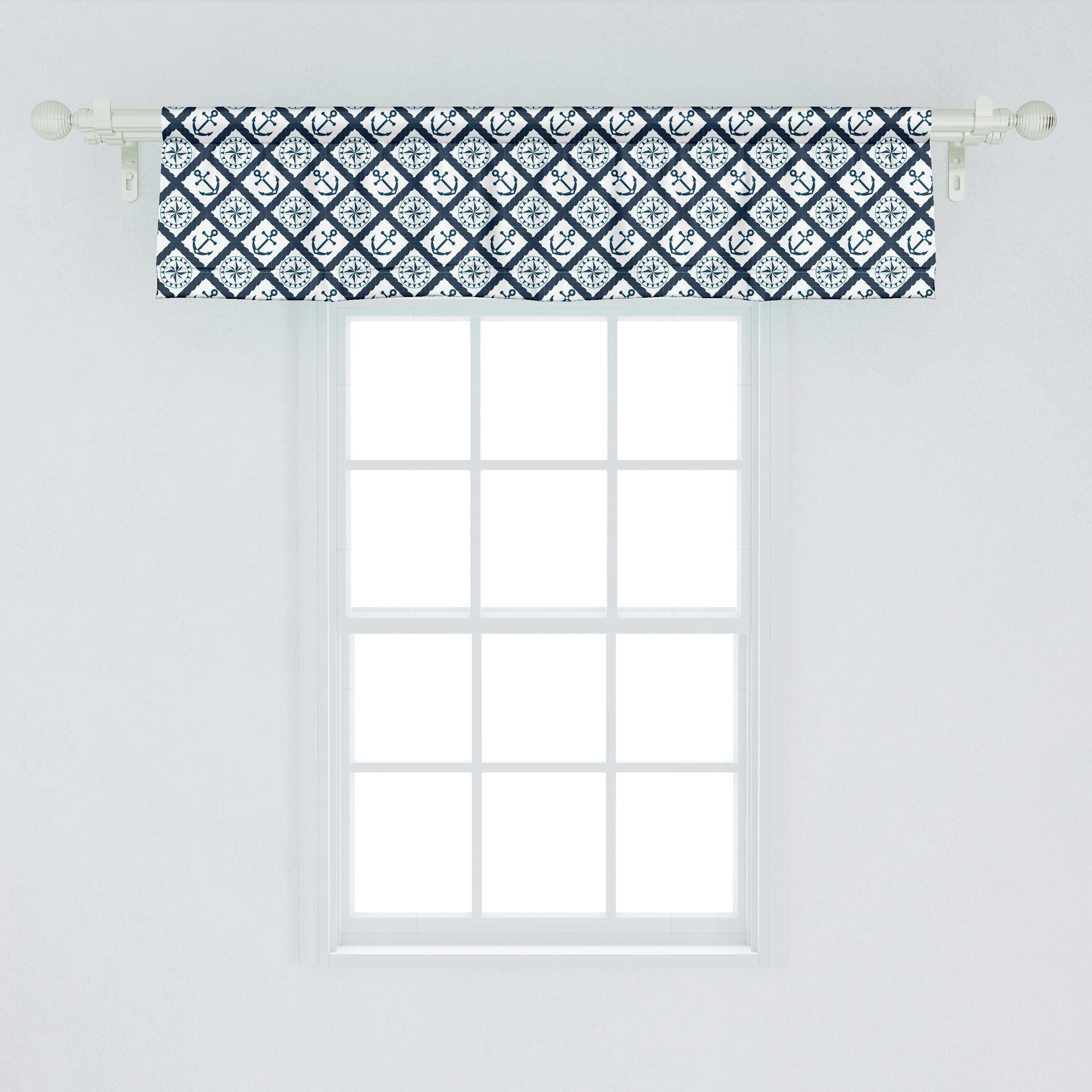Scheibengardine Vorhang Volant für Küche Windrose Dekor Nautisch Abakuhaus, Anchor Microfaser, mit Schlafzimmer Stangentasche