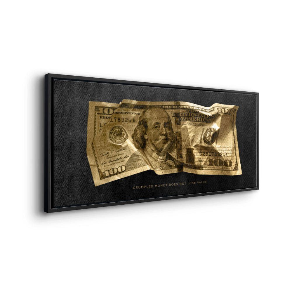 schwarzer Premium Money Leinwandbild, DOTCOMCANVAS® Crumble - V3 Rahmen Motivationsbild