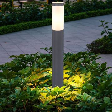 Globo Sockelleuchten, Leuchtmittel nicht inklusive, 2x Außen Steh Lampen Edelstahl Säulen Garten Weg Beleuchtung Hof
