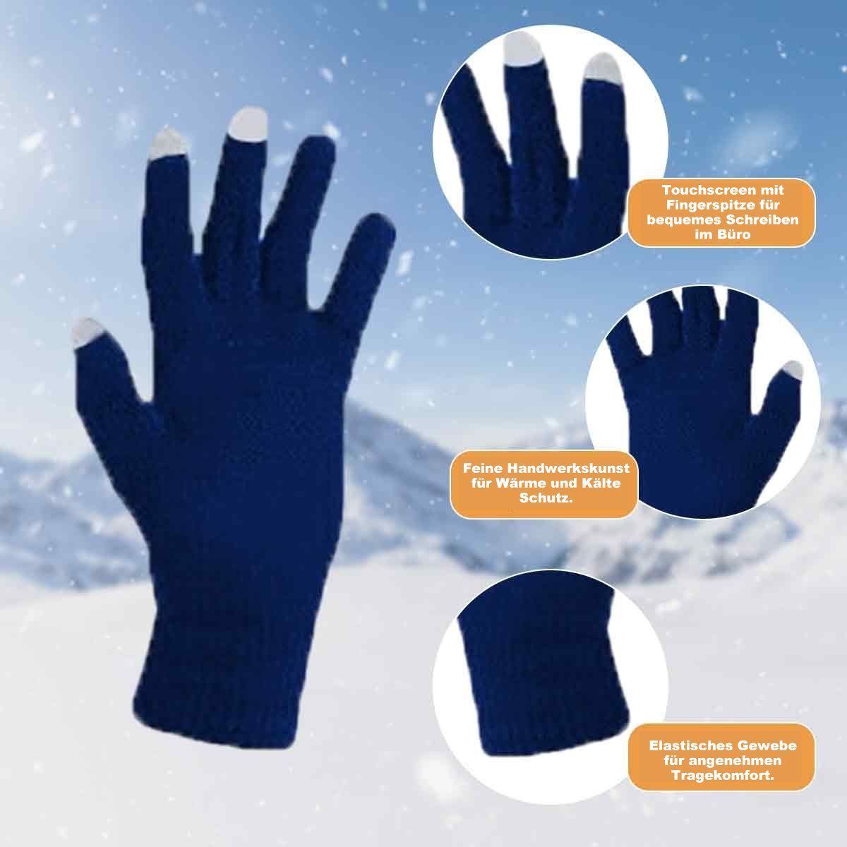 Schal & Wintermütze Touchscreen Set Schal Mütze Beanie LENBEST Handschuhe navyblue