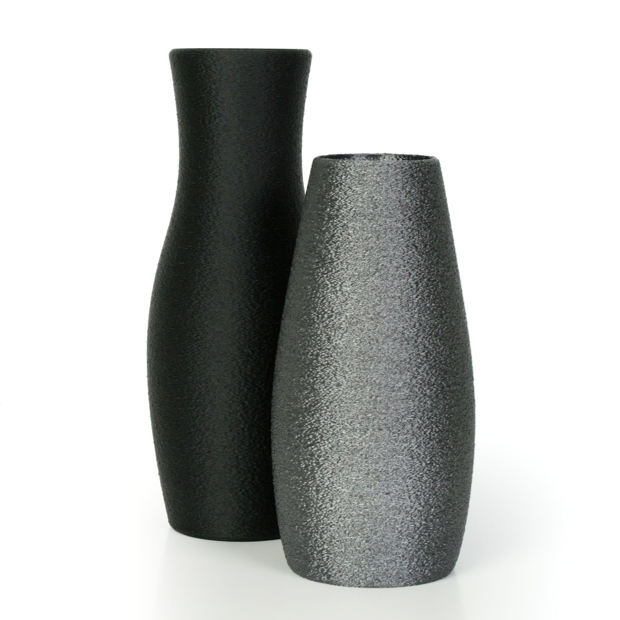 Kreative Feder Dekovase Designer Vasen-Set – Dekorative Blumenvasen aus Bio-Kunststoff (Set, Set bestehend aus 2 Vasen), aus nachwachsenden Rohstoffen; wasserdicht & bruchsicher Schwarz & Altsilber