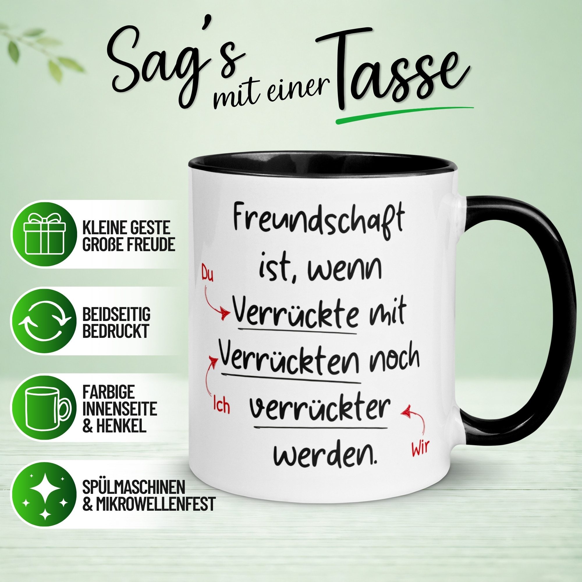 Momentals Tasse Beste Freundin Freund – „Wenn Verrückte zusammen verrückter werden“, Gratis Versand · Links-&Rechtshänder · Spülmaschinenfest